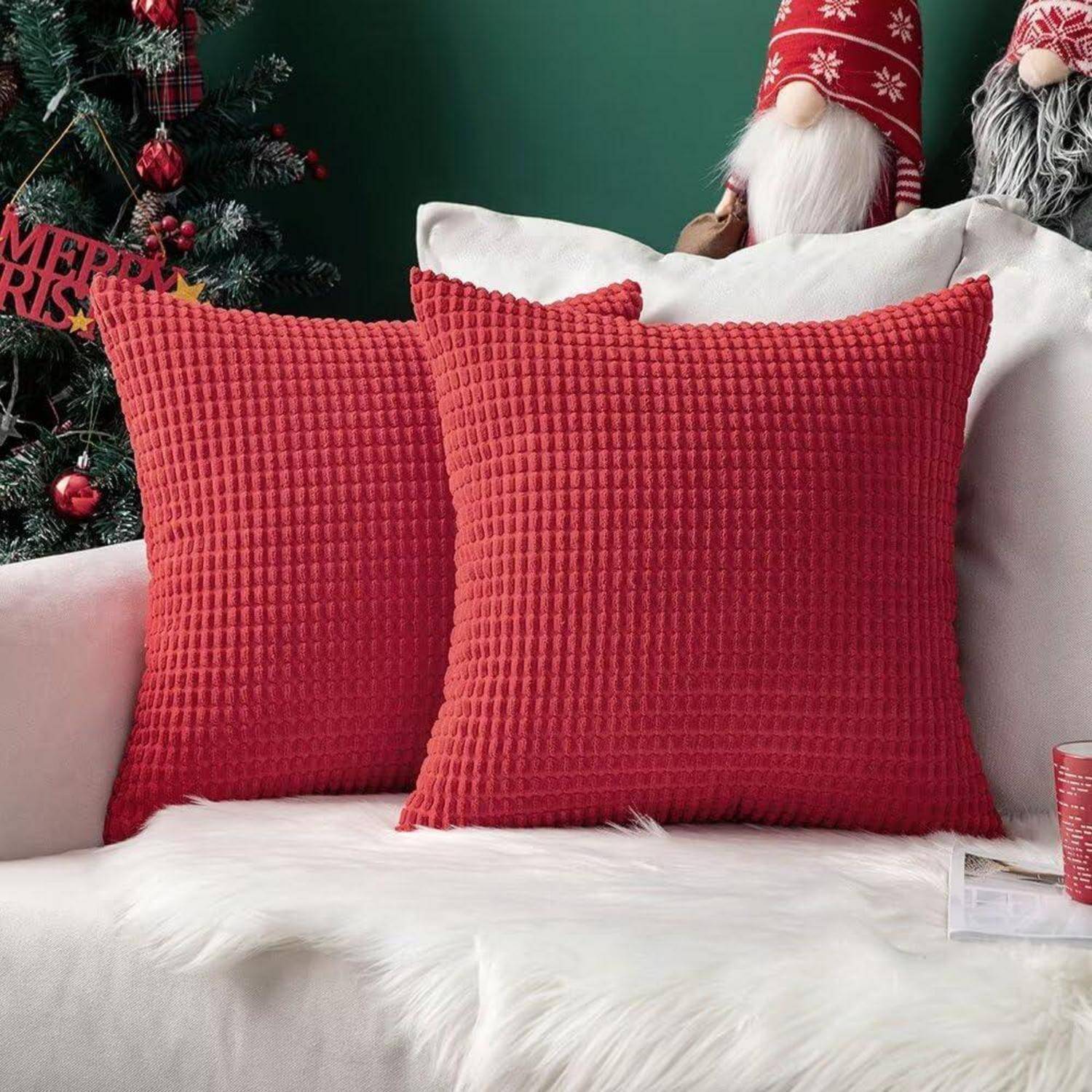 Kissenbezug Weihnachten Kordsamt Sofakissen 40 x 40 cm 2 Stück Rot