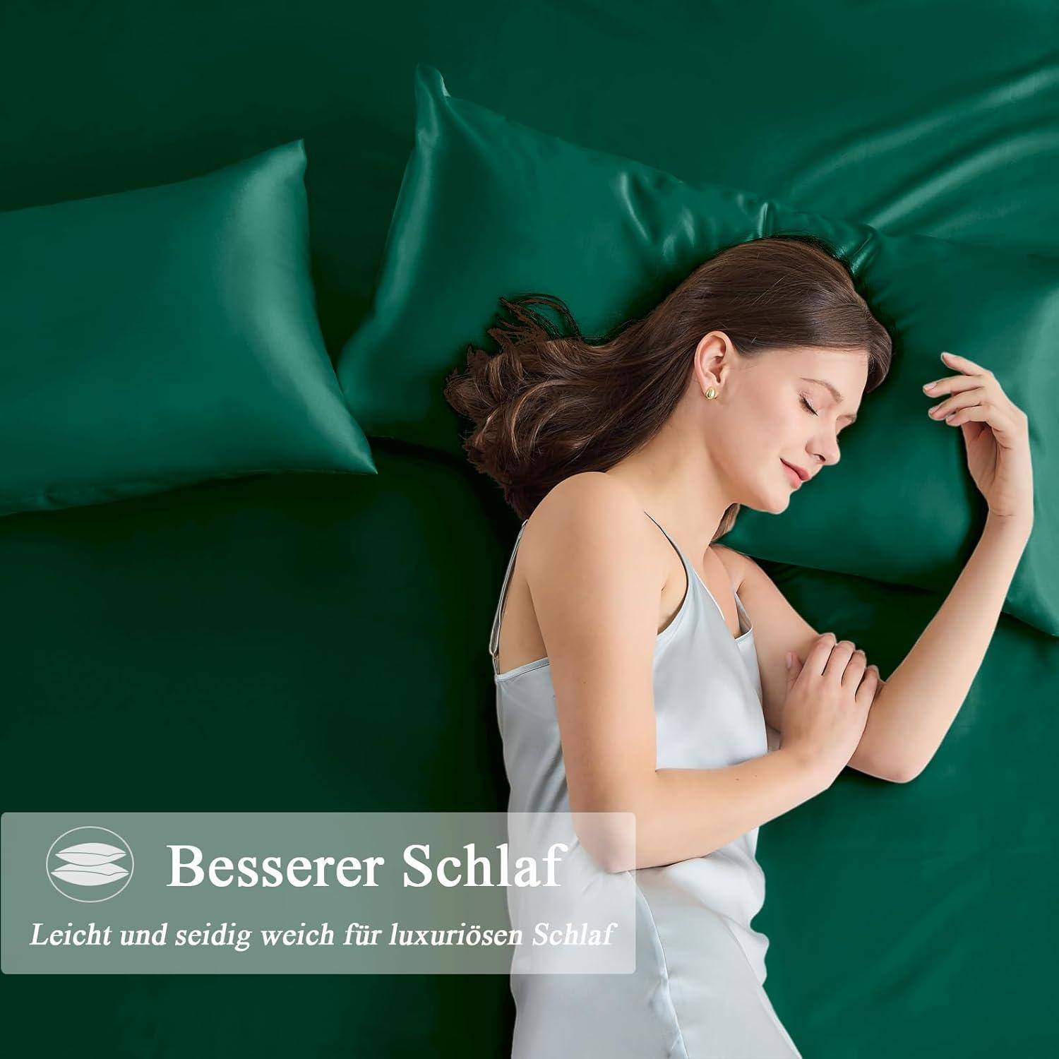 Kissenbezug Satin 50x75 Grün Set 2er Haargummis 50x75cm Dunkelgrün 2