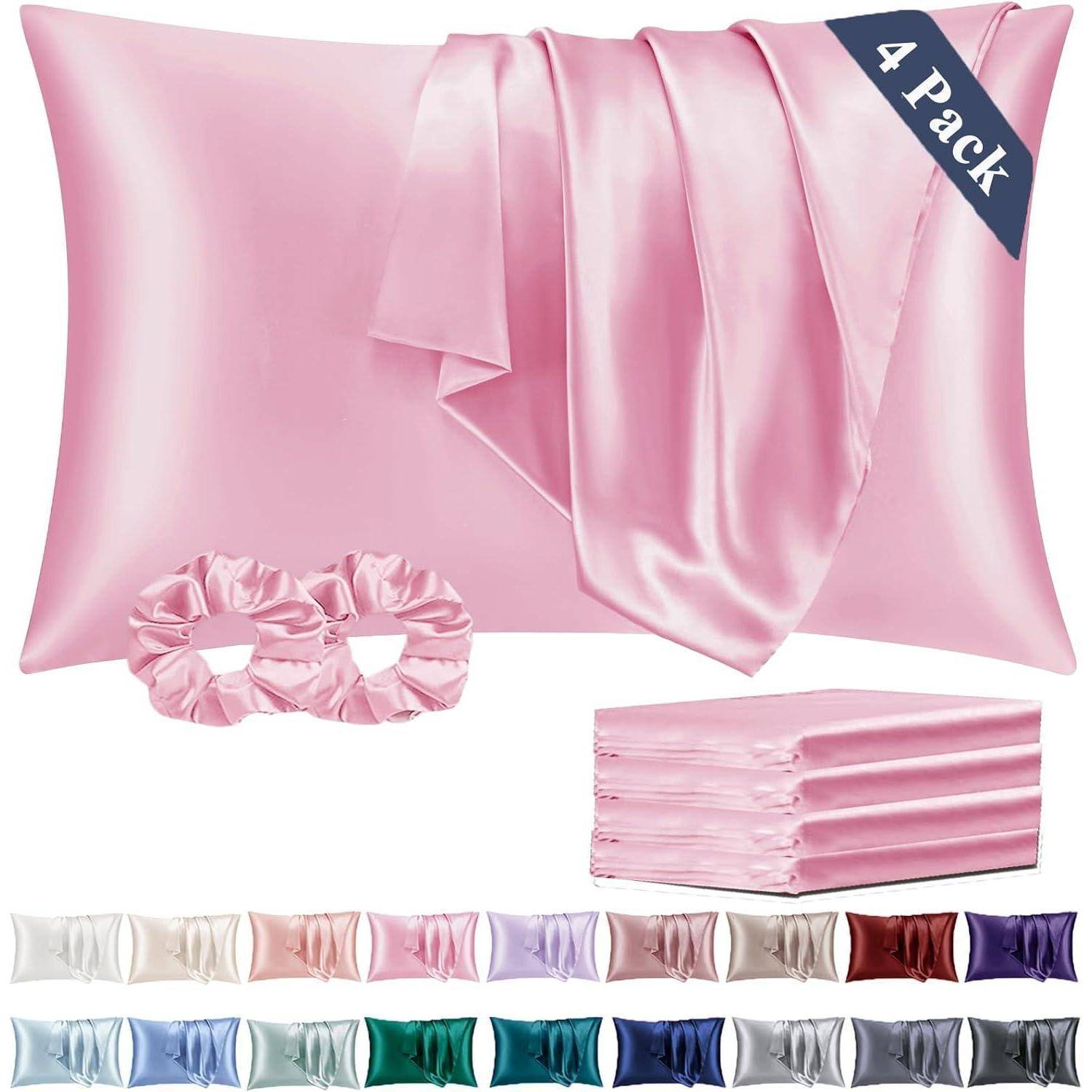 Kissenbezug Satin 50x75 4er Set 50x75cm(4pc) with 2 Haargummis Pink 4