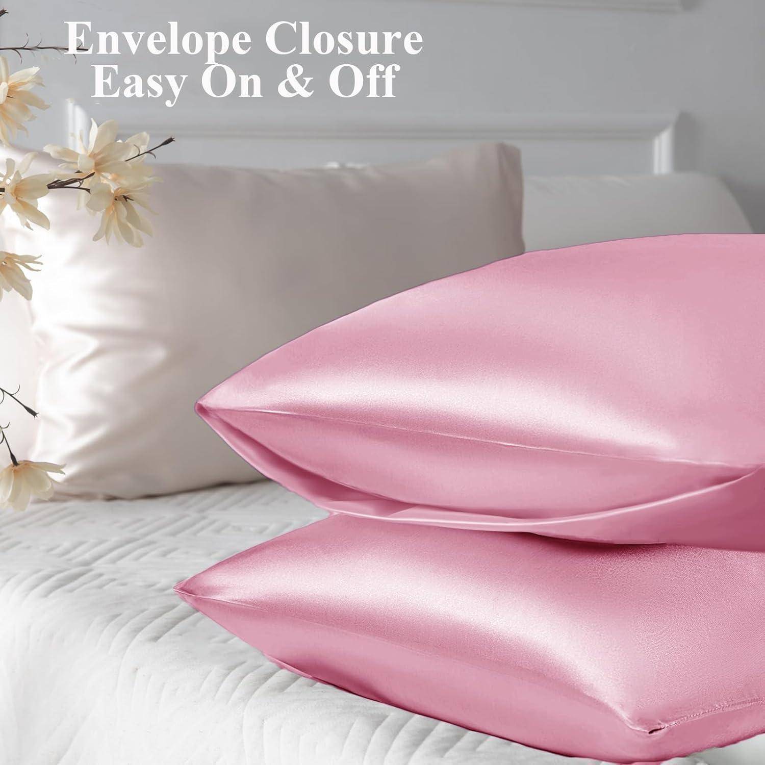 Kissenbezug Satin 50x75 4er Set 50x75cm(4pc) with 2 Haargummis Pink 4