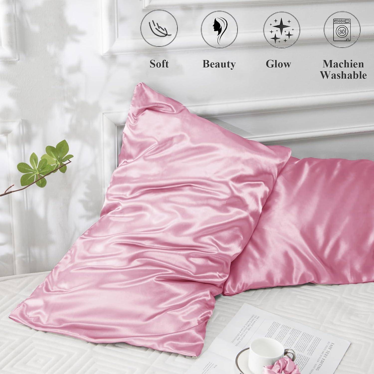 Kissenbezug Satin 50x75 4er Set 50x75cm(4pc) with 2 Haargummis Pink 4