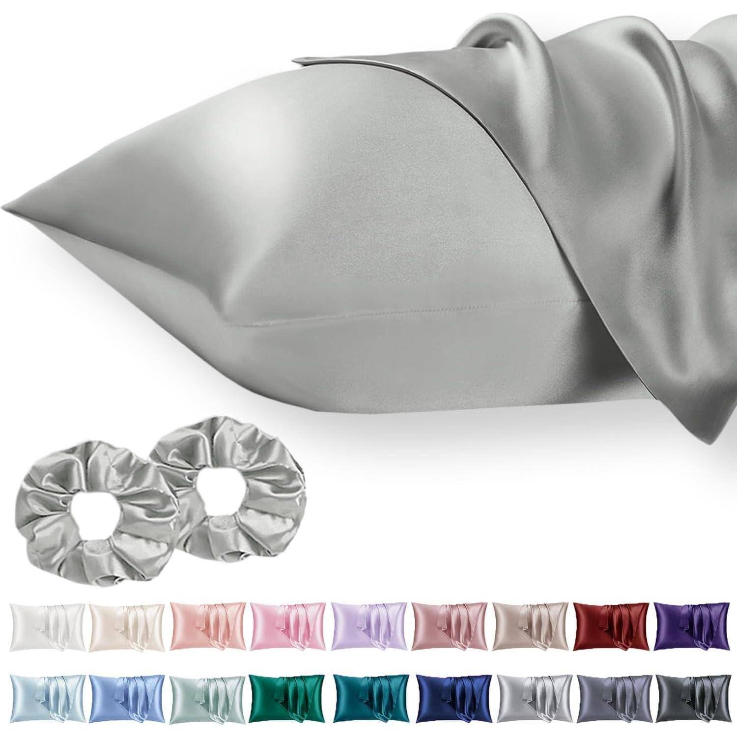 Kissenbezug Satin 50x75 2er 50x75cm(2pc) with 2 Haargummis Hellgrau 2