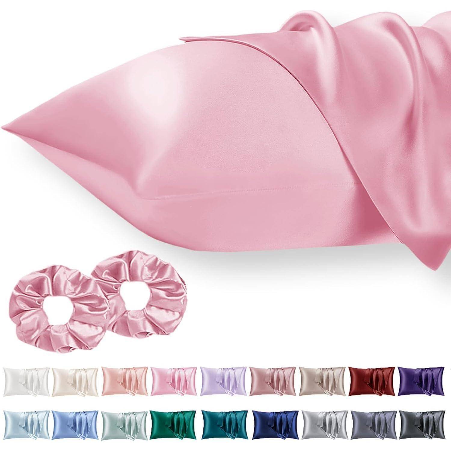 Kissenbezug Satin 50x75 Pink 2er 50x75cm(2pc) with 2 Haargummis Pink 2