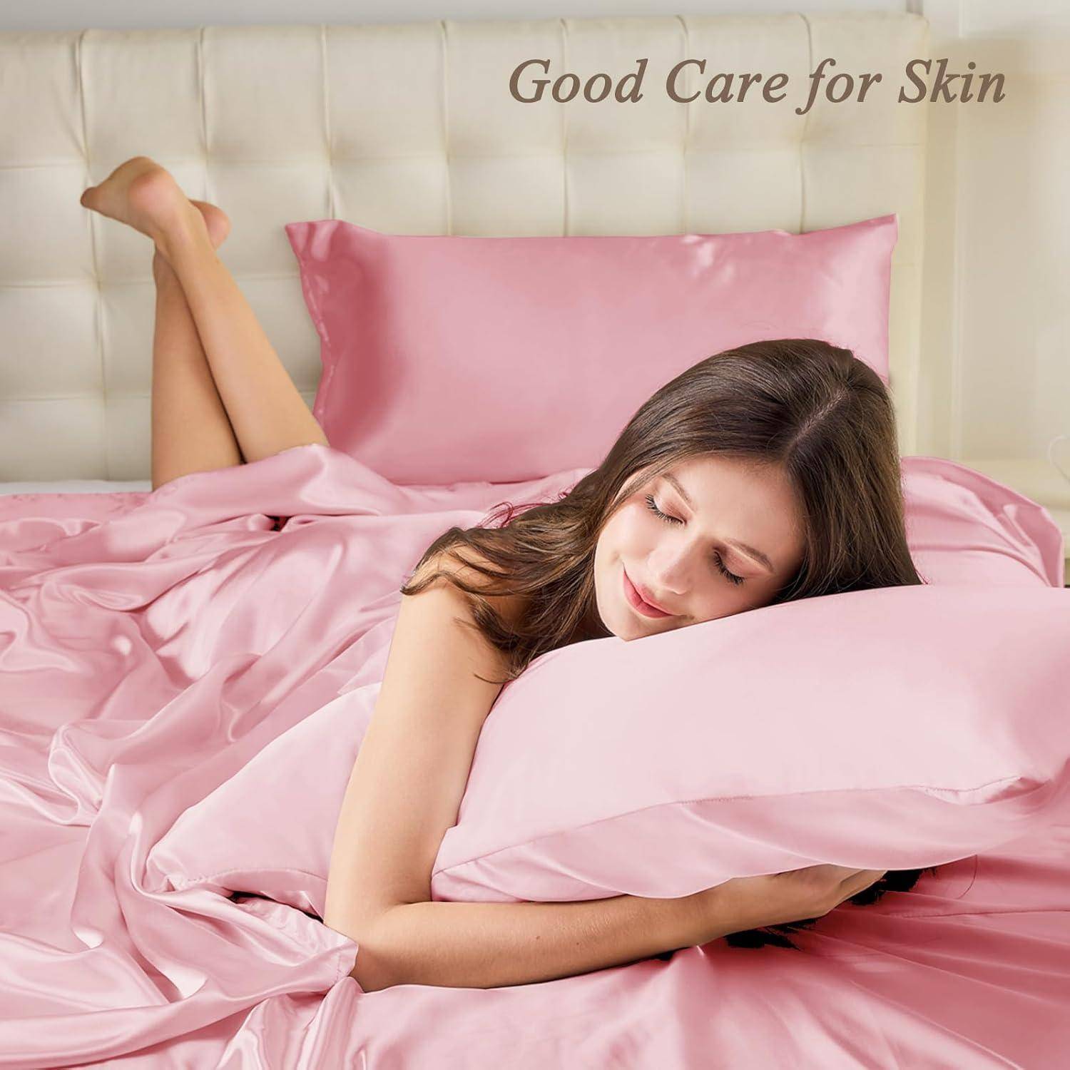 Kissenbezug Satin 50x75 Pink 2er 50x75cm(2pc) with 2 Haargummis Pink 2