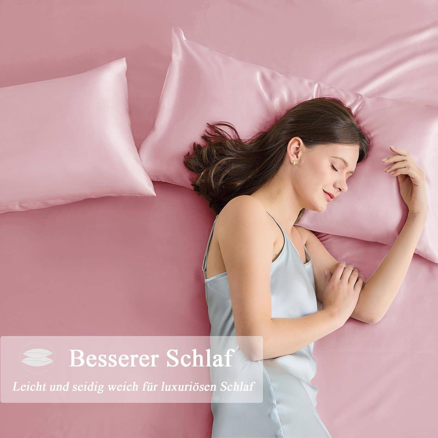 Kissenbezug Satin 50x75 Pink 2er 50x75cm(2pc) with 2 Haargummis Pink 2