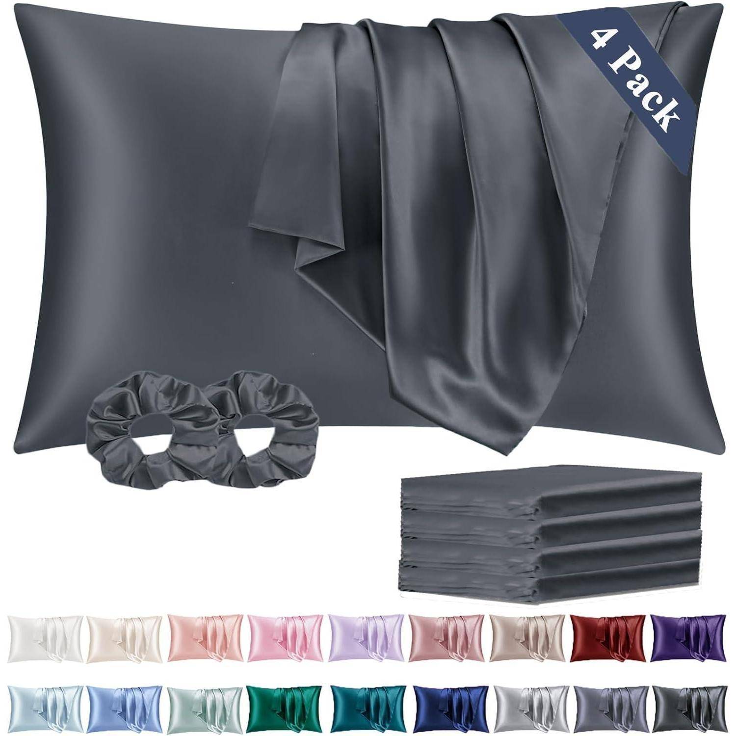 Kissenbezug Satin 50x75 50x75cm(4pc) with 2 Haargummis Dunkelgrau 4