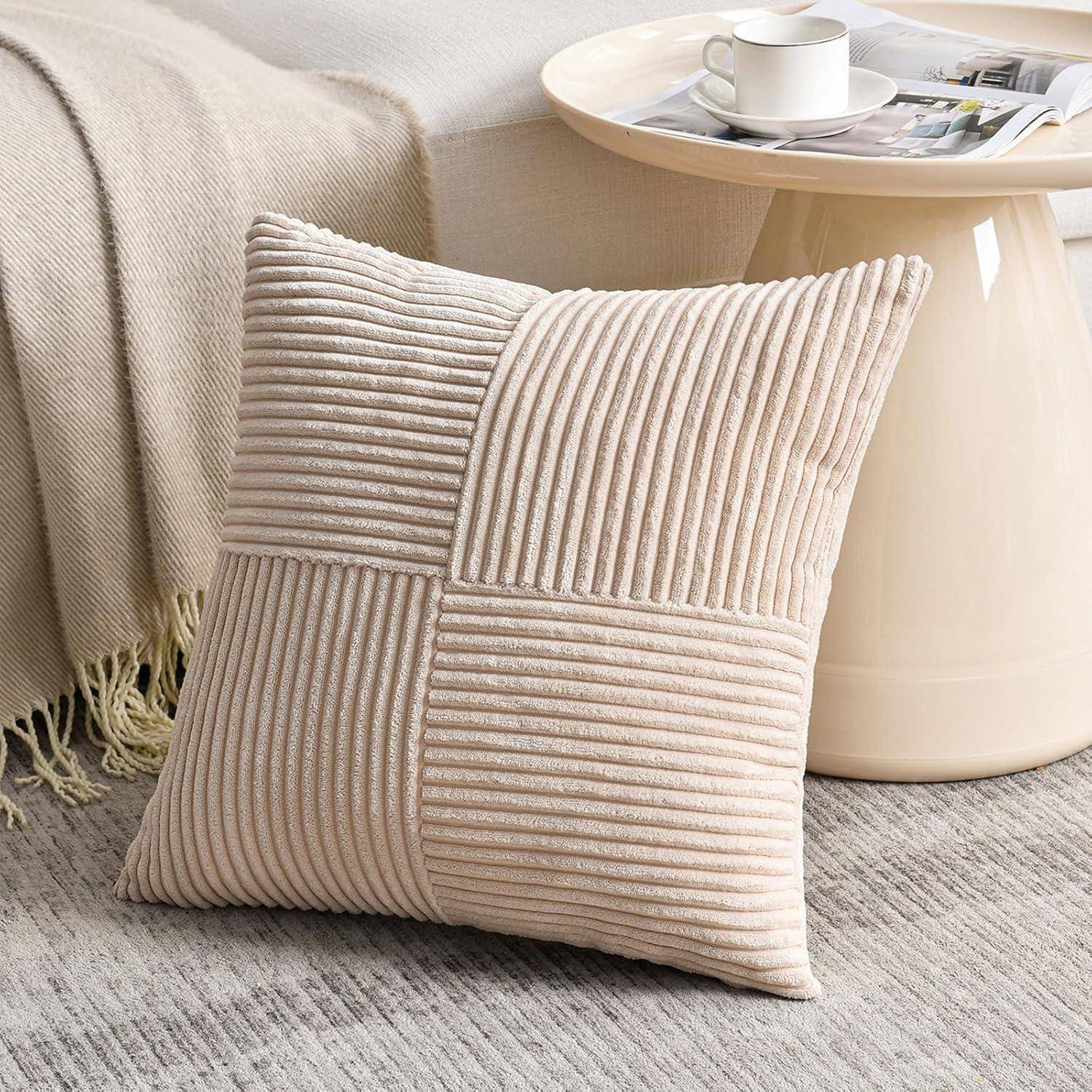 Kissenbezug Kordsamt Dekokissen Boho Sofa 70 x 70 cm 2 Stück Khaki