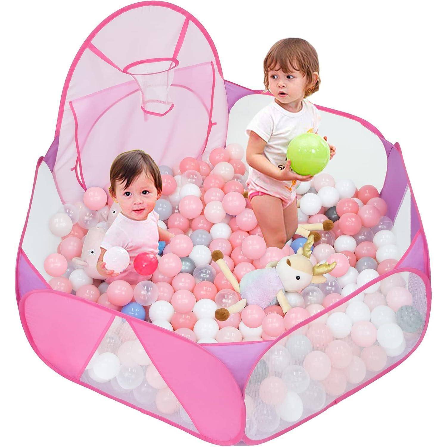 Bällegrube Spielzelt Basketballkorb Laufstall 120cm Rosa Lila