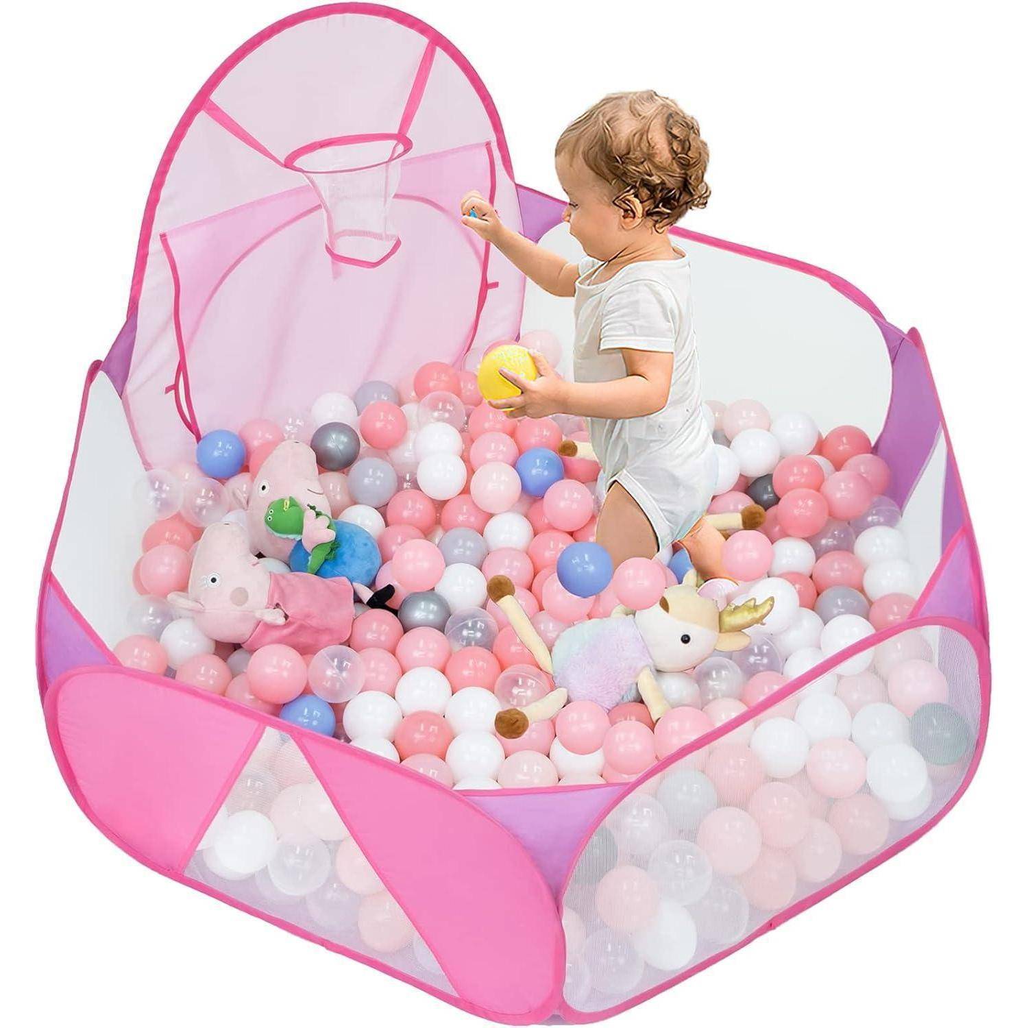 Bällegrube Spielzelt Basketballkorb Laufstall 120cm Rosa Lila