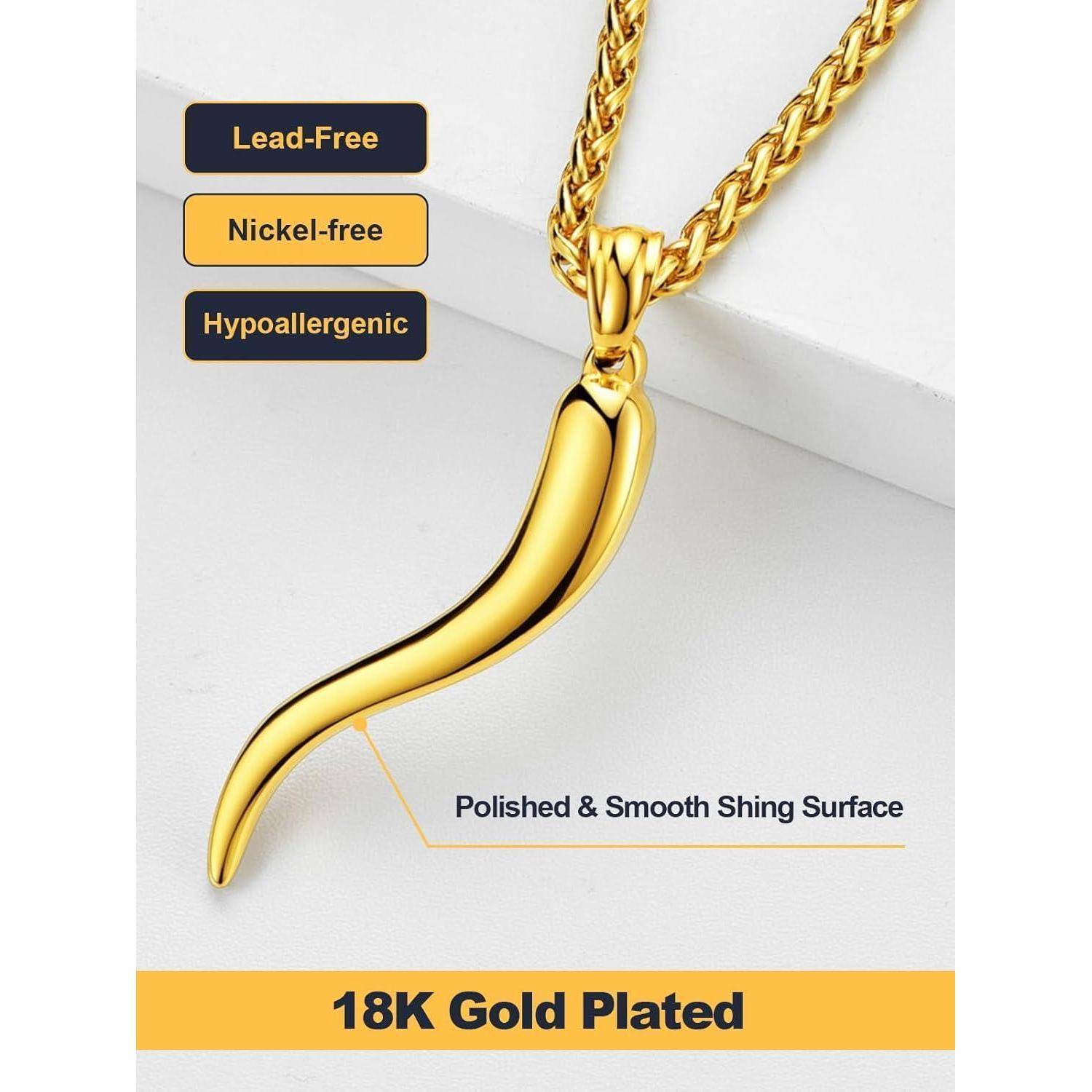 Halskette Cornicello Horn 316L Edelstahl Anhänger 01 Groß gold