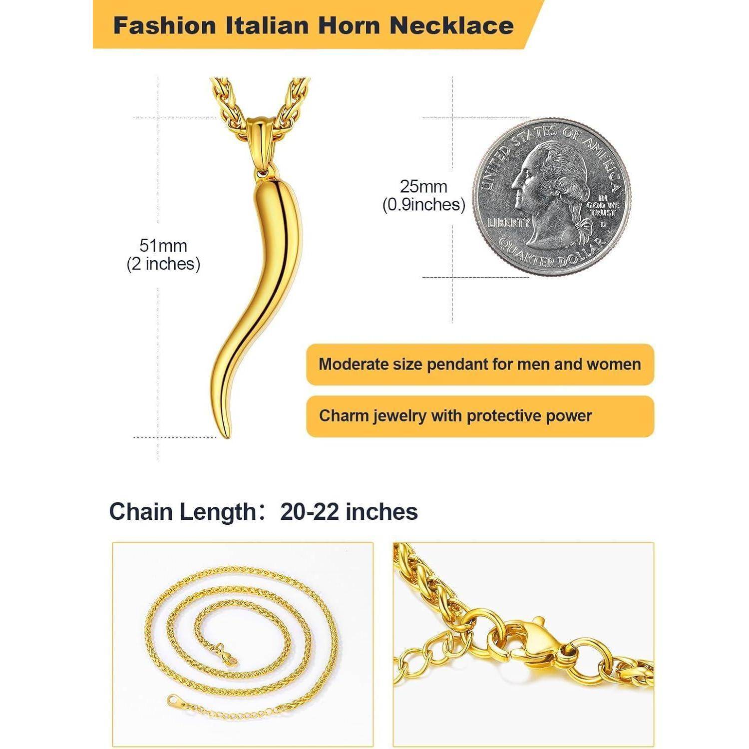 Halskette Cornicello Horn 316L Edelstahl Anhänger 01 Groß gold