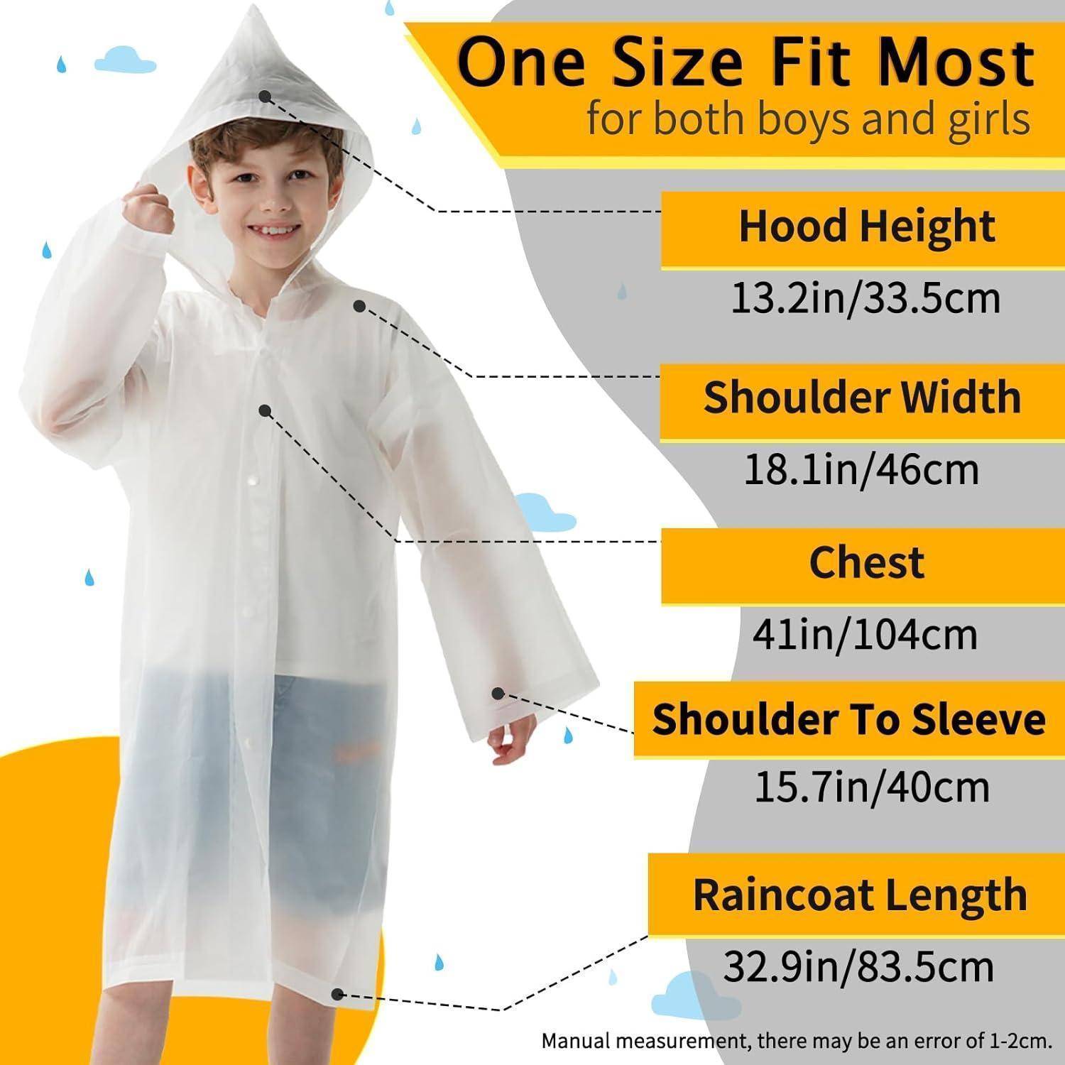 Regenponcho Kinder Regencape Kapuze Ärmel Einheitsgröße 2 Stück weiß