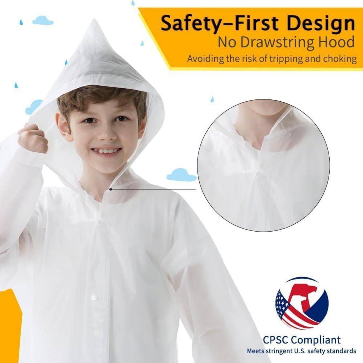 Regenponcho Kinder Regencape Kapuze Ärmel Einheitsgröße 2 Stück weiß