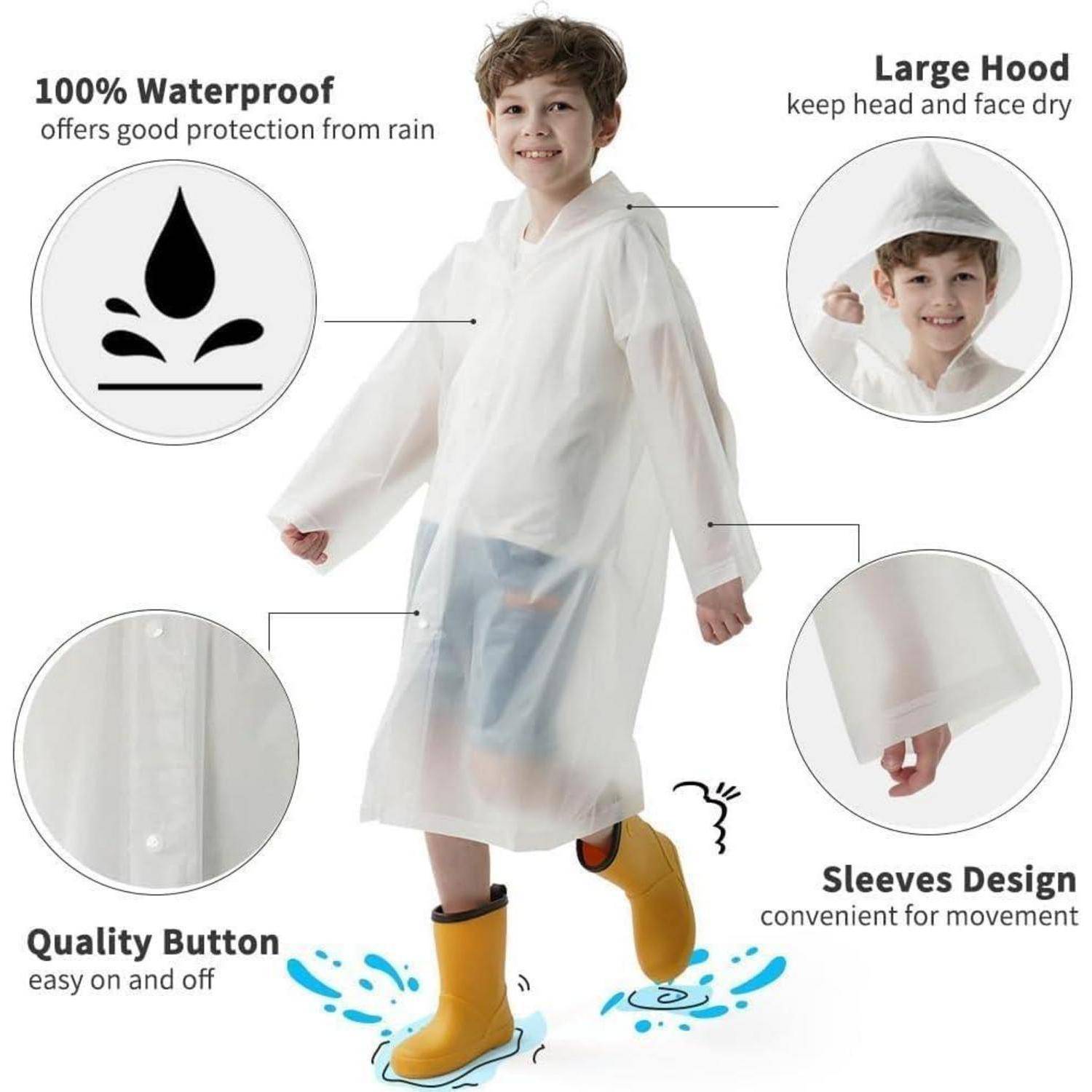 Regenponcho Kinder Regencape Kapuze Ärmel Einheitsgröße 2 Stück weiß