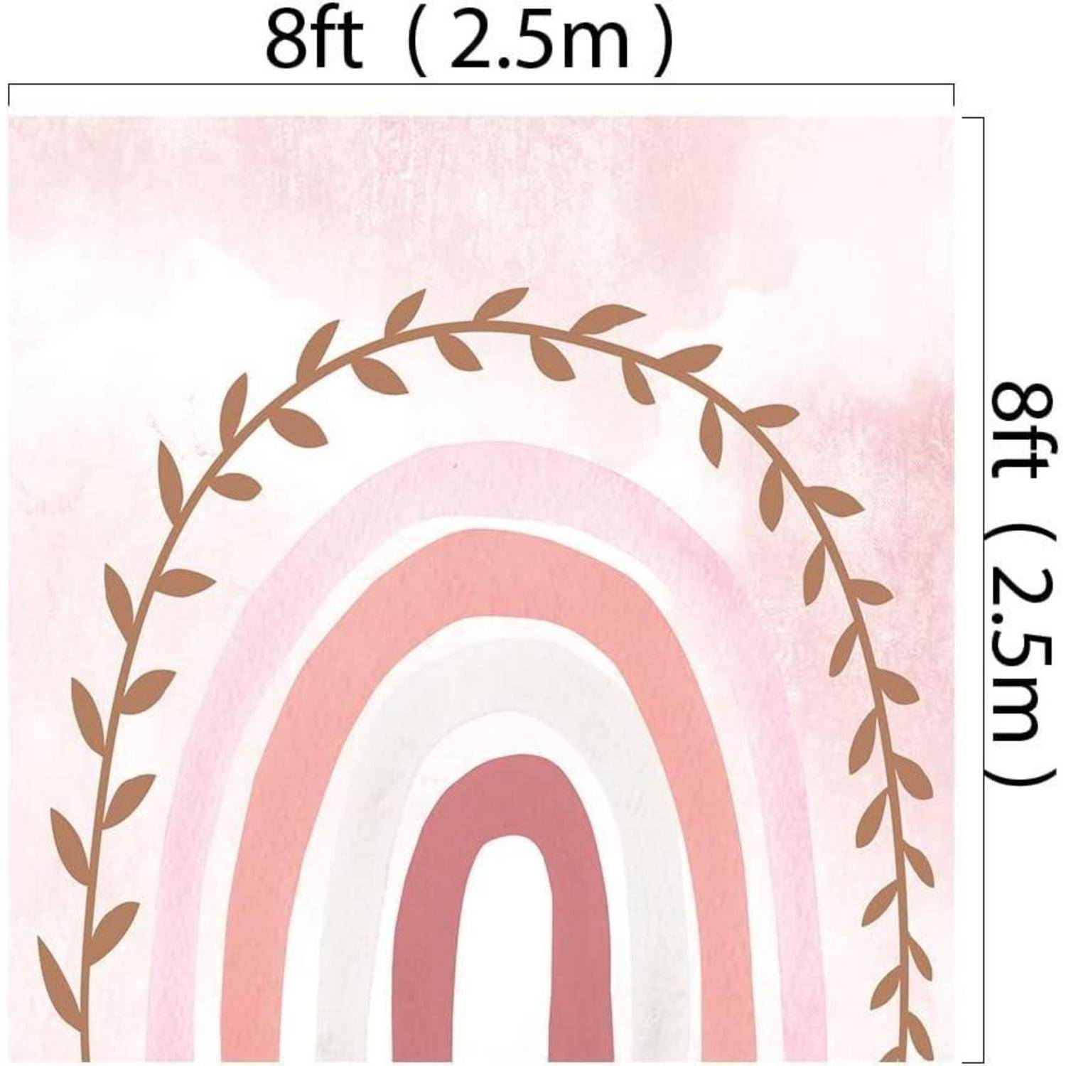 8 ft (2,5 m)' Höhe und Breite rosa abstrakte Regenbogen-Wandtattoo mit Blattbordüre.