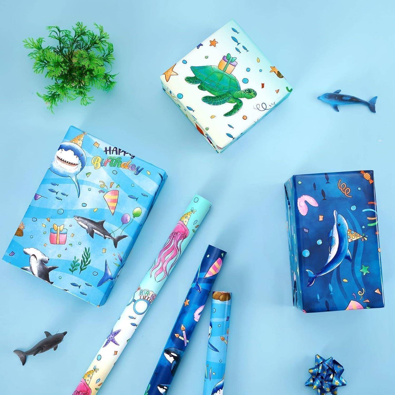 Geschenkpapier Unterwasserwelt Delfin Kinder 3 Rollen Blauer Ozean