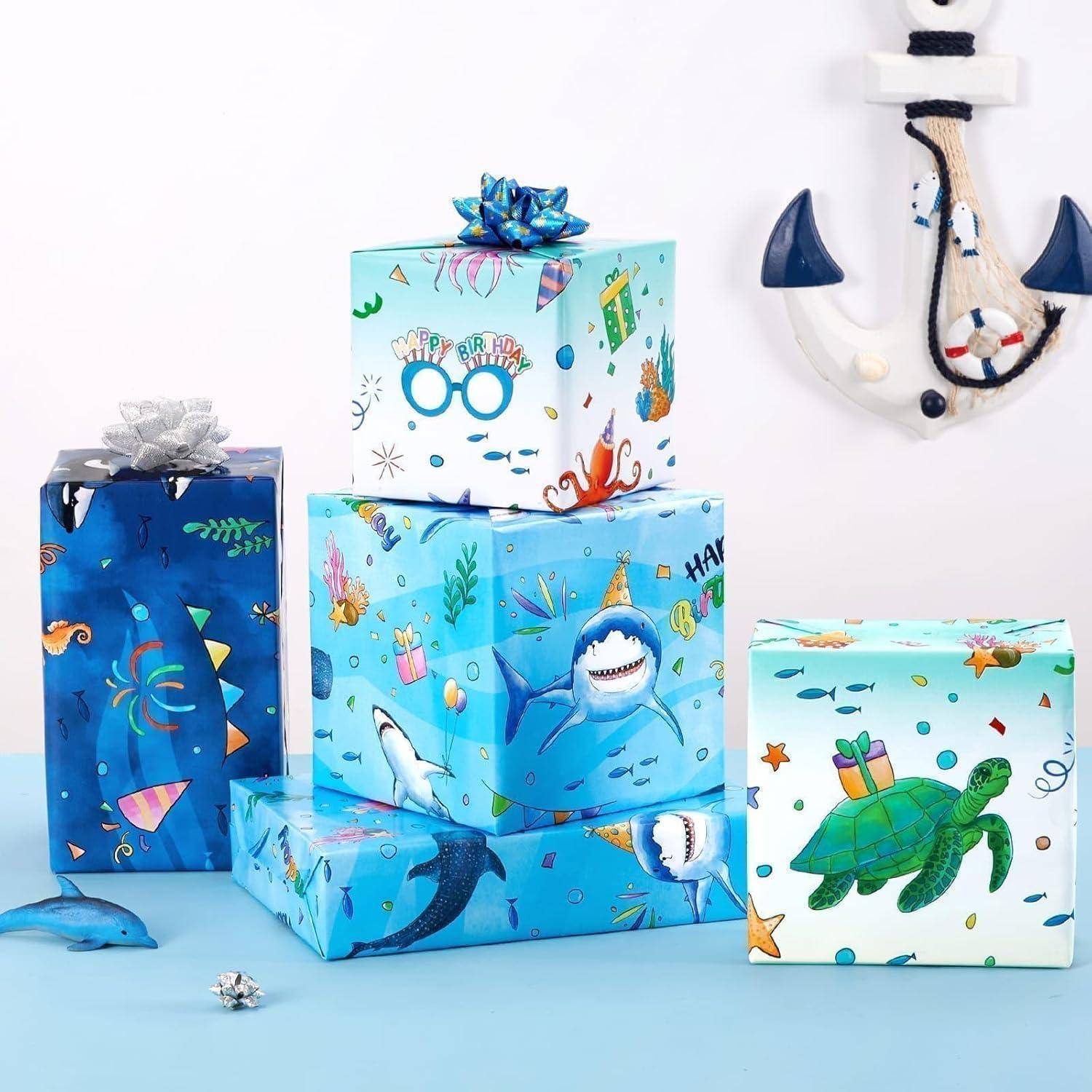 Geschenkpapier Unterwasserwelt Delfin Kinder 3 Rollen Blauer Ozean