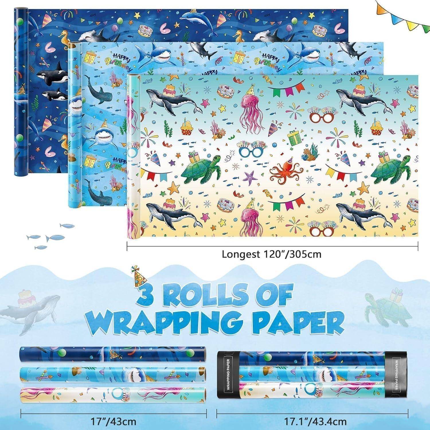Geschenkpapier Unterwasserwelt Delfin Kinder 3 Rollen Blauer Ozean