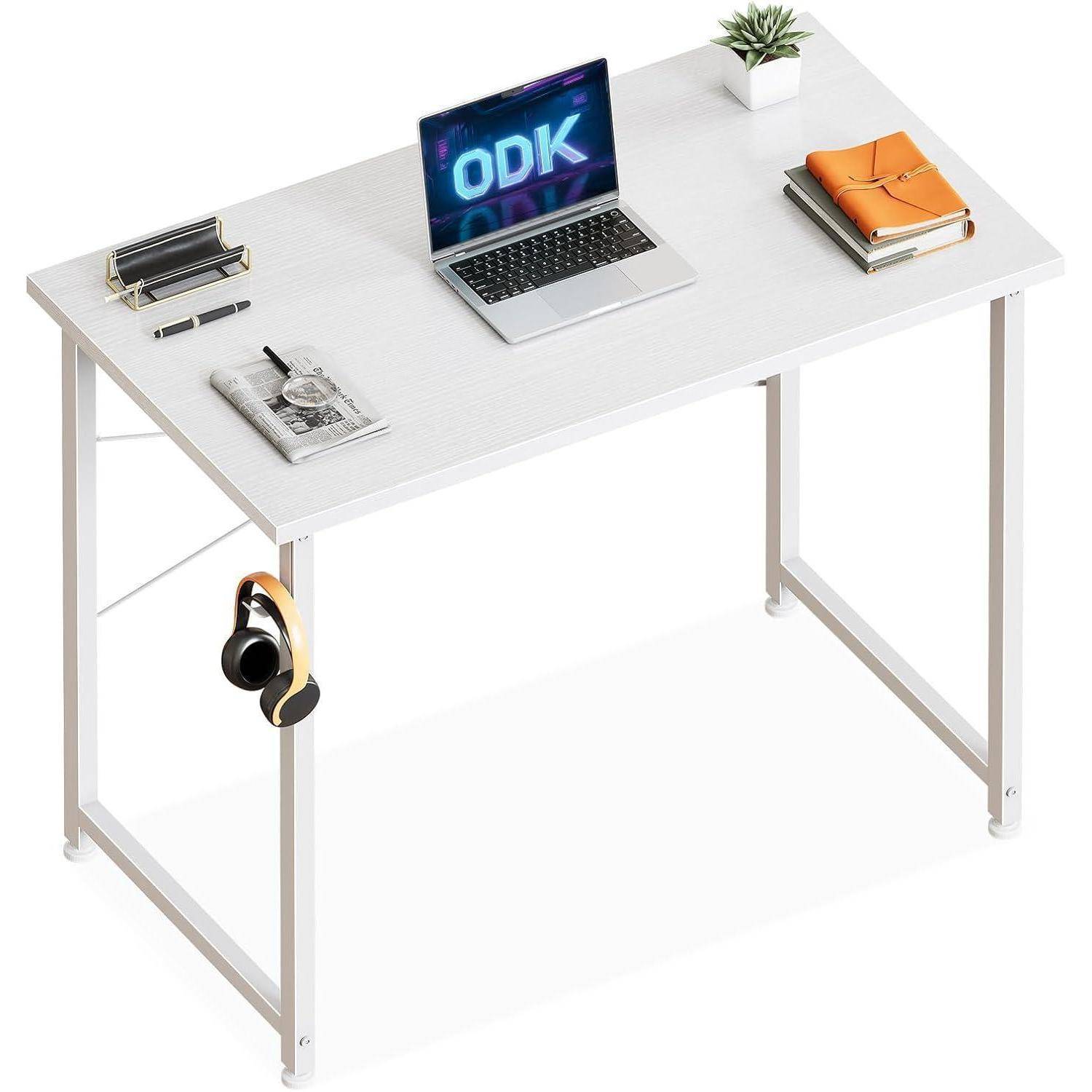 Schreibtisch kleiner Computertisch Kopfhörerhalter Holz Weiß 80×40cm