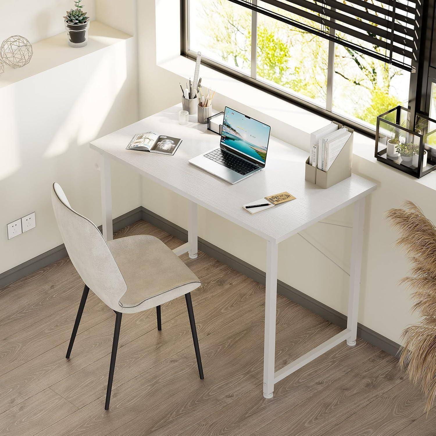 Schreibtisch kleiner Computertisch Kopfhörerhalter Holz Weiß 80×40cm