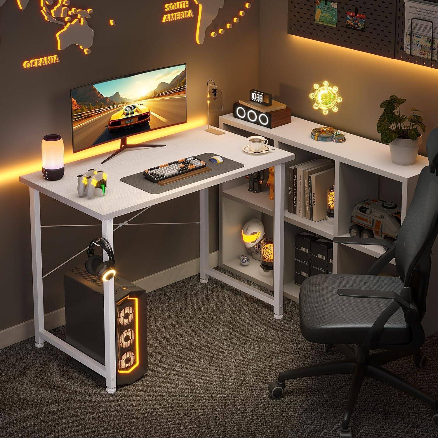 Schreibtisch kleiner Computertisch Kopfhörerhalter Holz Weiß 80×40cm