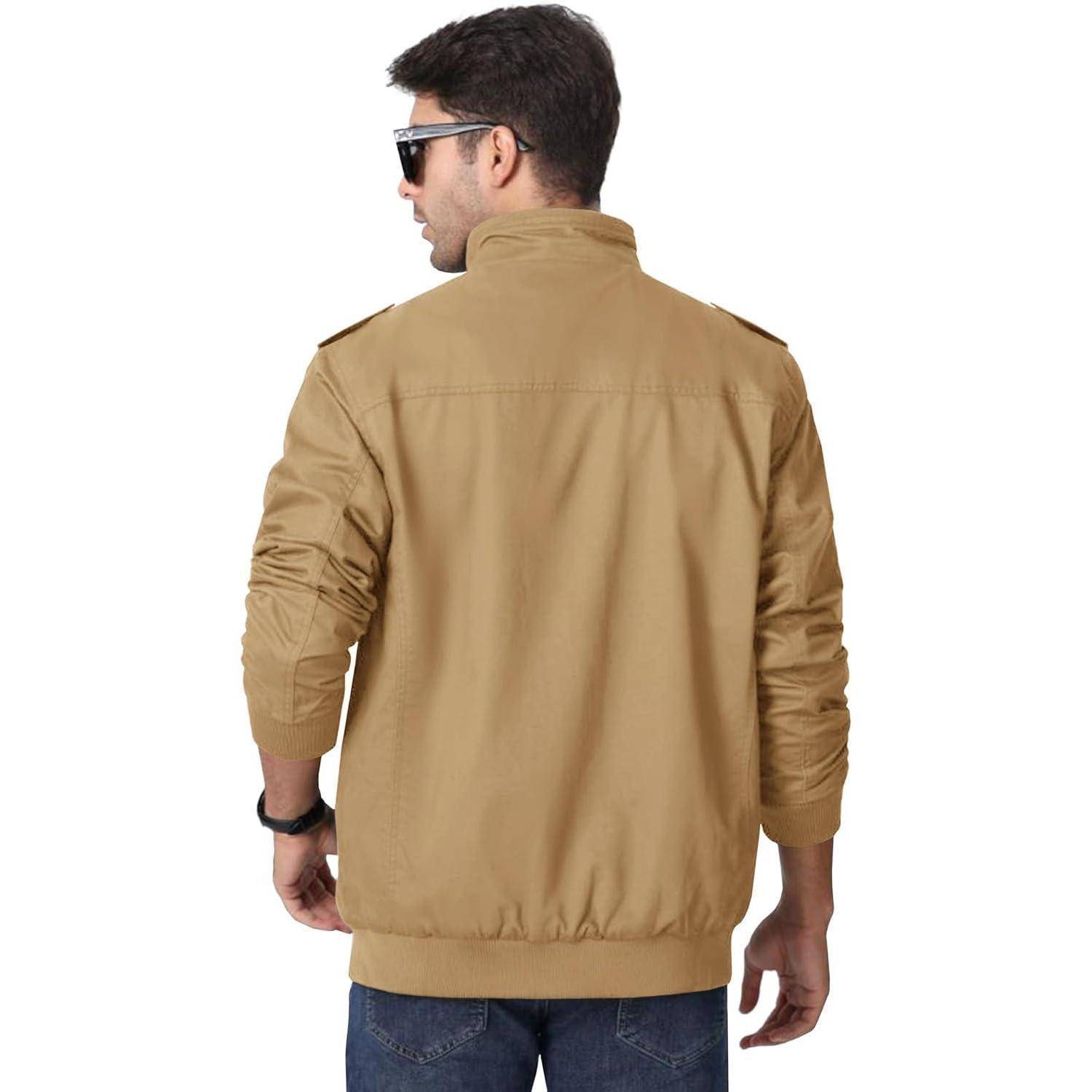 Übergangsjacke Herren Stehkragen Cargo Winddicht Taschen XXL Khaki