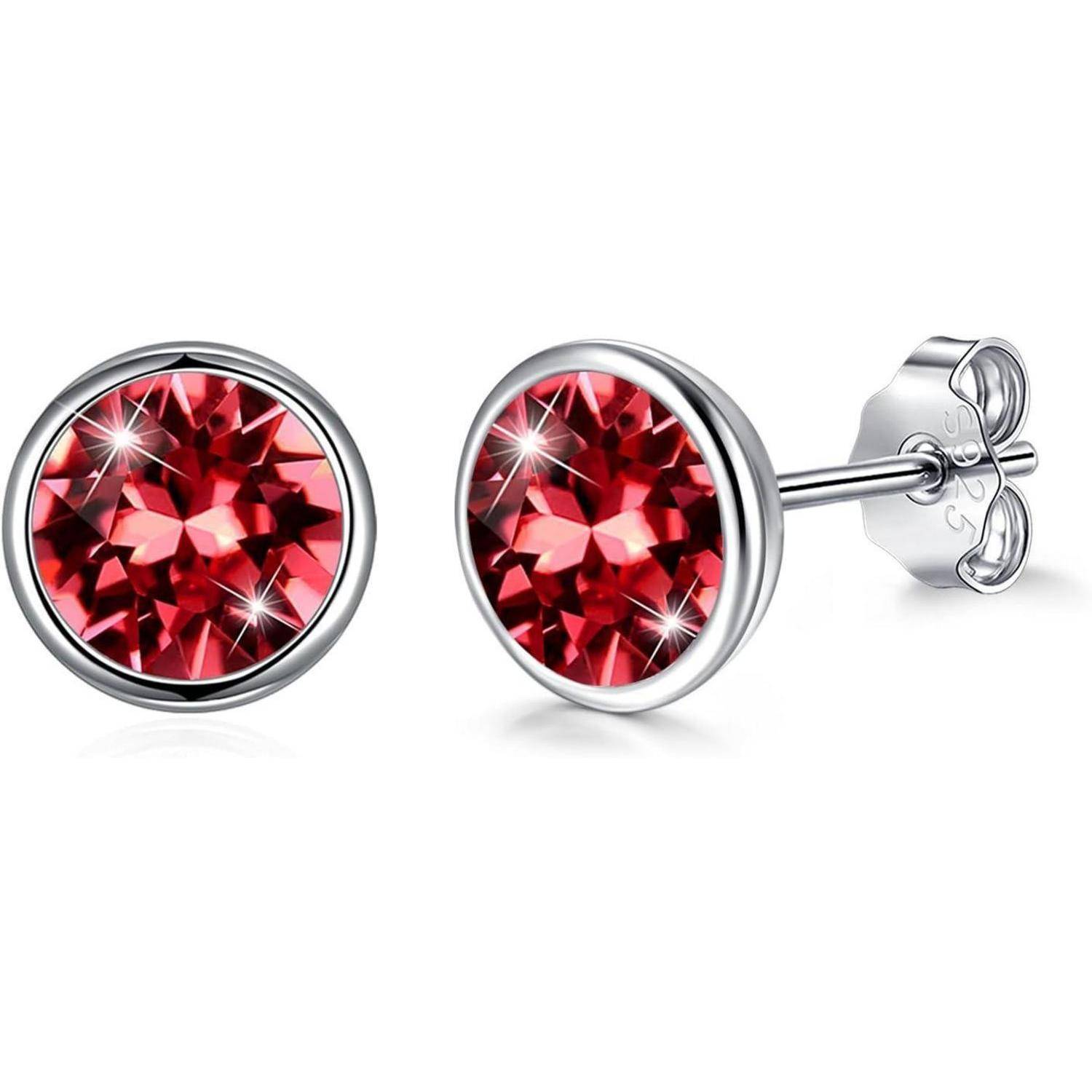 Ohrstecker Silber 925 8mm Kristall Damen Geschenkbox Hellrot