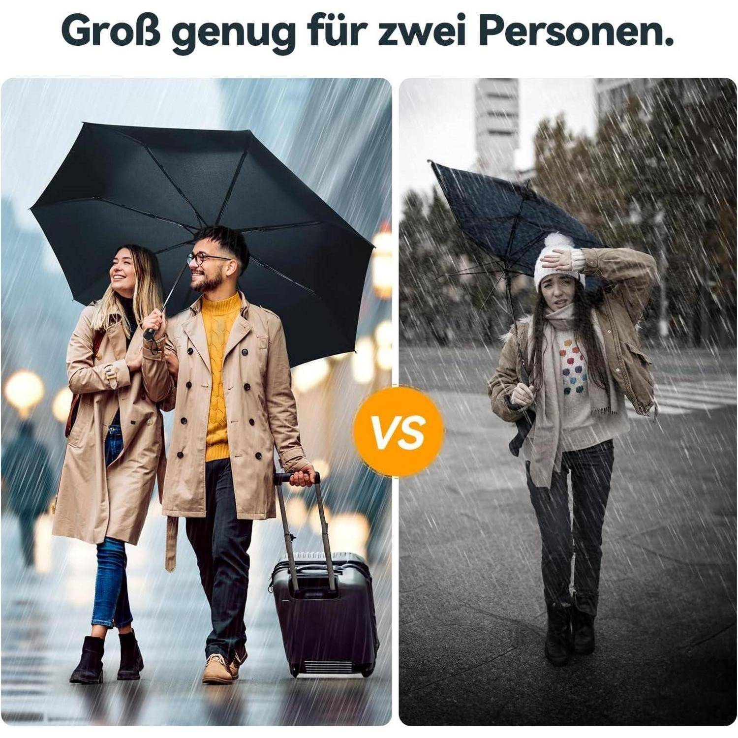 Regenschirm Sturmfest Taschenschirm Automatik Herren Damen schwarz