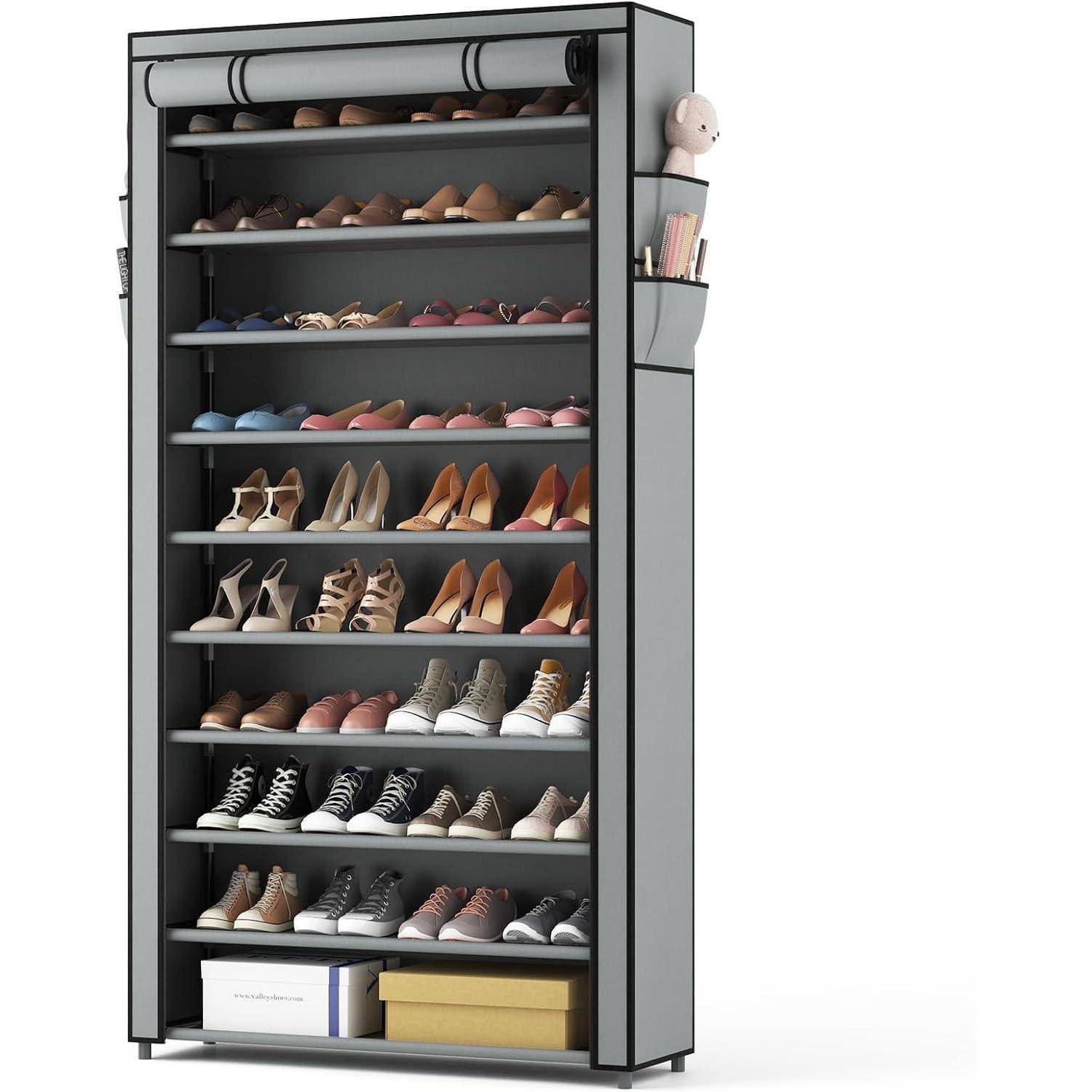 Schuhregal 11 Ebenen 50 Paar Metallgestell Überzug Grau