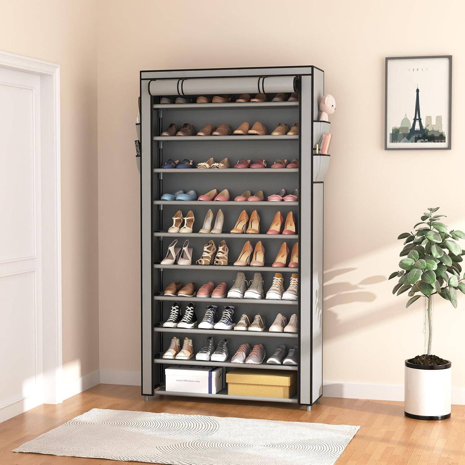 Schuhregal 11 Ebenen 50 Paar Metallgestell Überzug Grau