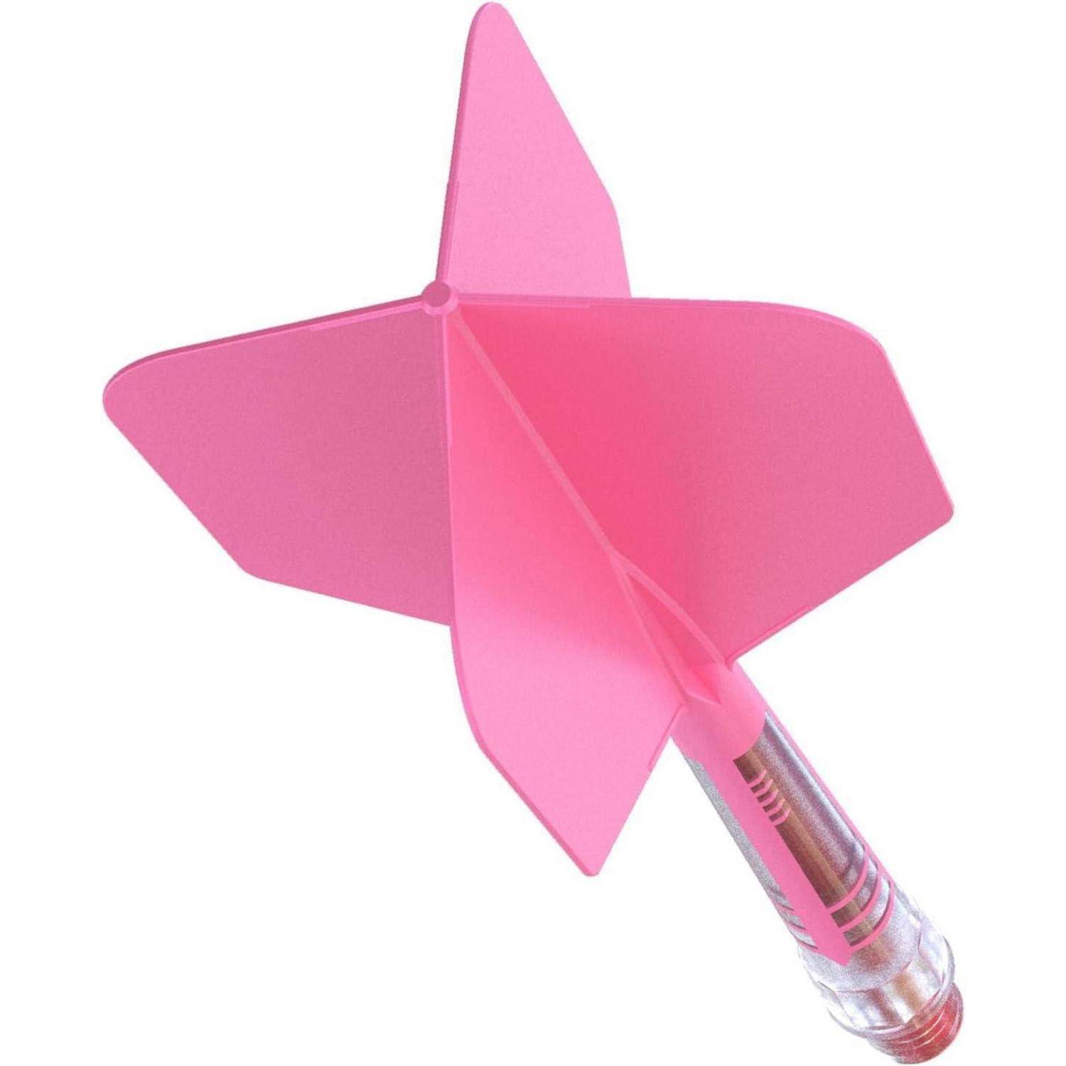 Ein rosa Plastik-Bleistiftaufsatz in Form eines Vier-Blatt-Propellers, der an einem Bleistift befestigt ist.
