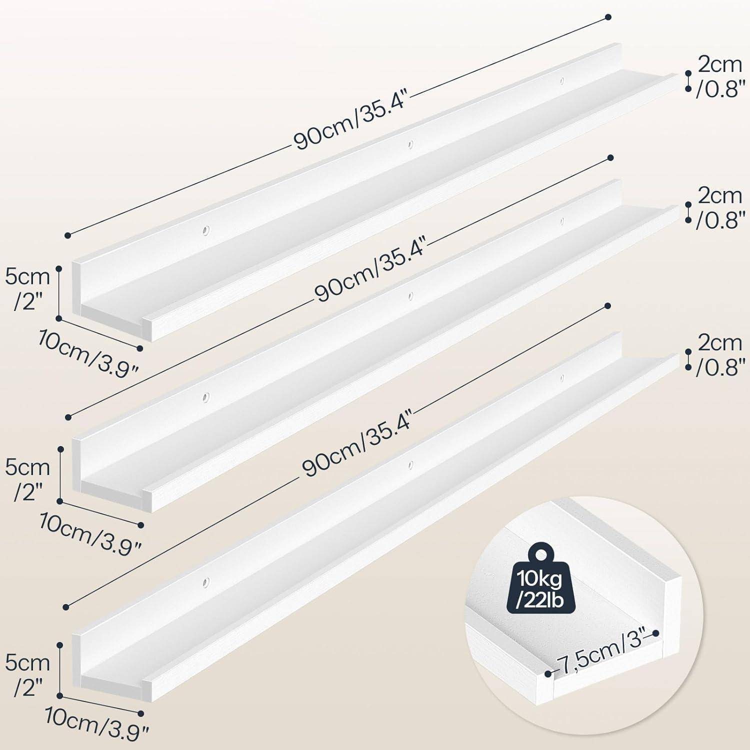 Wandregal 3er 90cm Hängeregal Regalbrett Bad Küche Büro Weiß