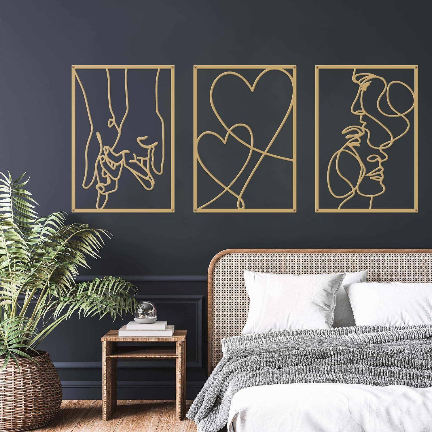 Wanddekoration Metall 3 Kuss Hand Valentinstag Schlafzimmer Gold