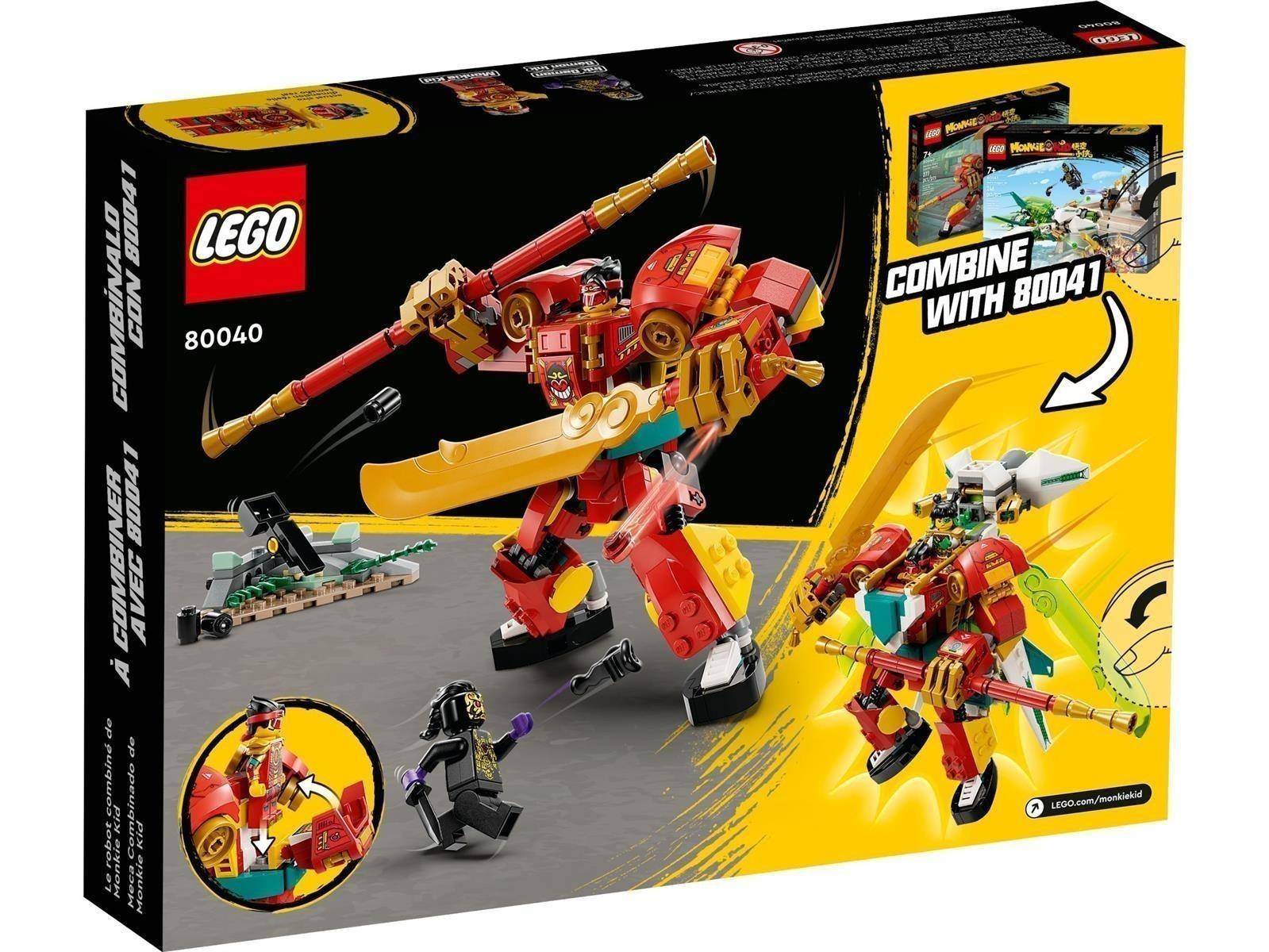 LEGO-Set-Kasten für 80040, zeigt einen rot-goldenen robotischen Krieger mit Waffen und eine kleinere schwarze Figur; die Seitenseite sagt „KOMBINIEREN MIT 80041
