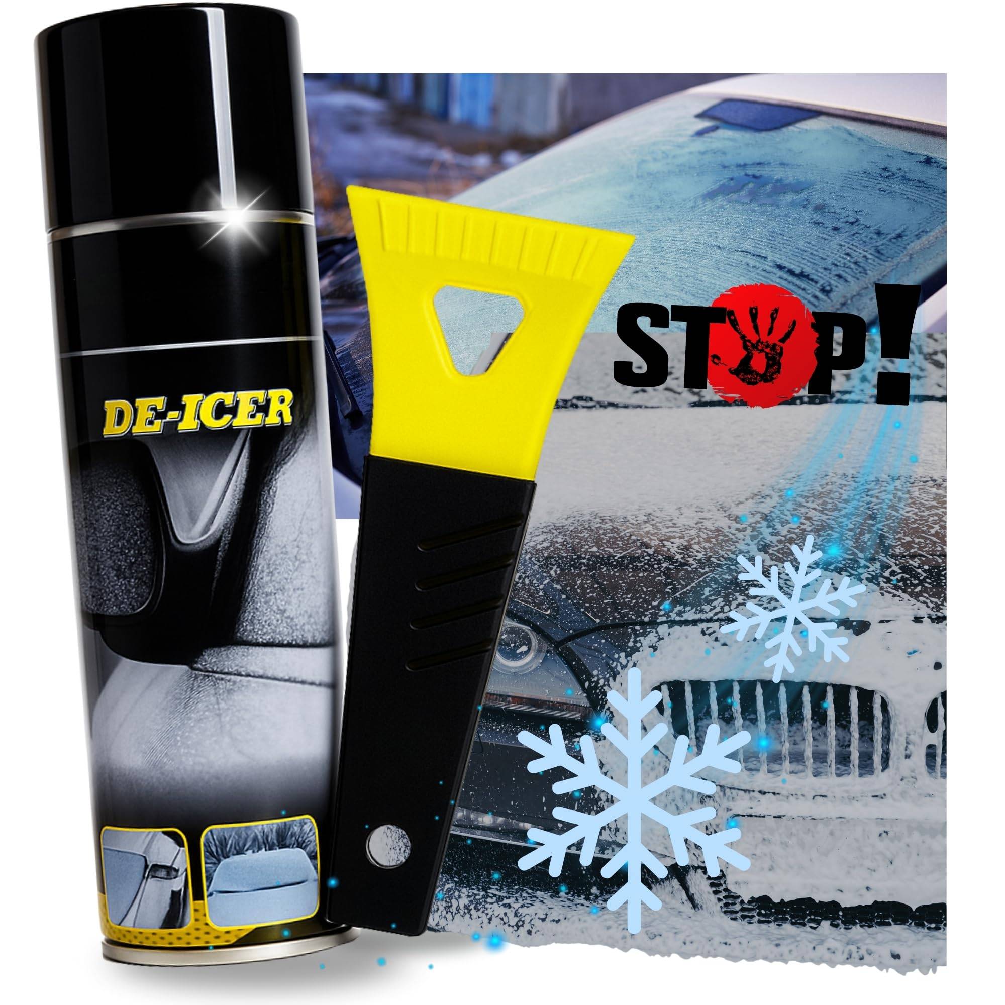 Enteiser Spray + Eiskratzer Set für Auto, LKW & Wohnmobil  Scheibenenteiser gegen EIS & Frost, schnelle Enteisung ohne Rückstände, lackfreundlich