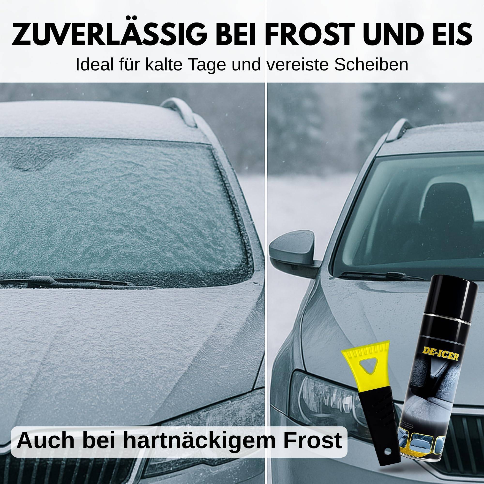 Enteiser Spray + Eiskratzer Set für Auto, LKW & Wohnmobil  Scheibenenteiser gegen EIS & Frost, schnelle Enteisung ohne Rückstände, lackfreundlich