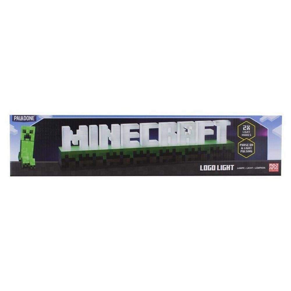LED-Logo-Licht im 'Minecraft'-Design in Verpackung, mit einem pixeligen Design und einem grünen 'Creeper'-Charakter neben dem Logo.