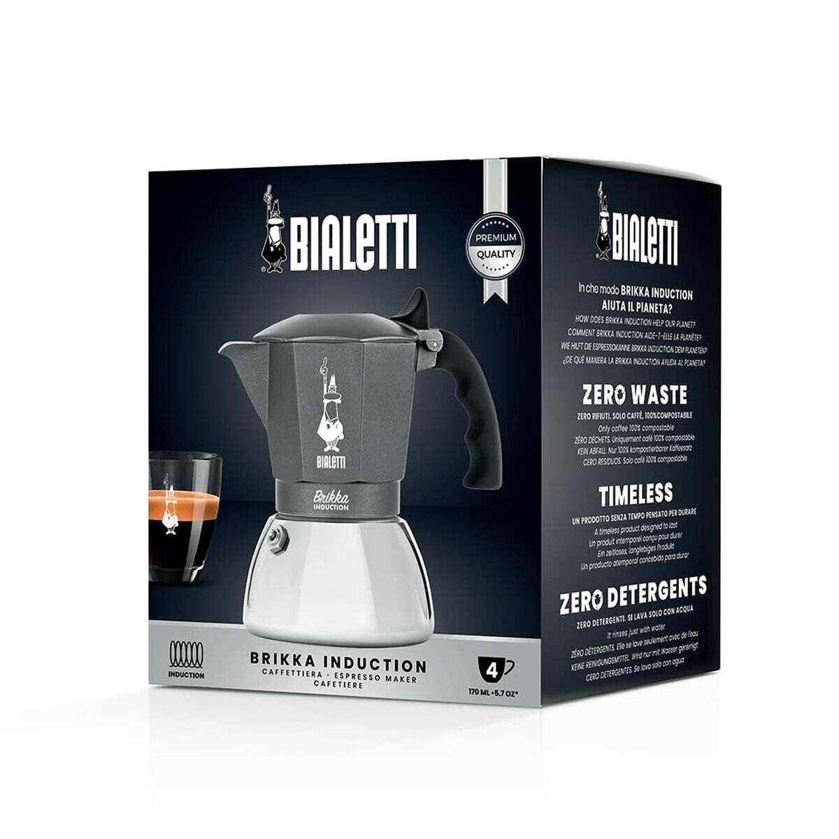 Bialetti - Brikka Induktion 4 Tassen Espressomaschine Schwarz, Silber