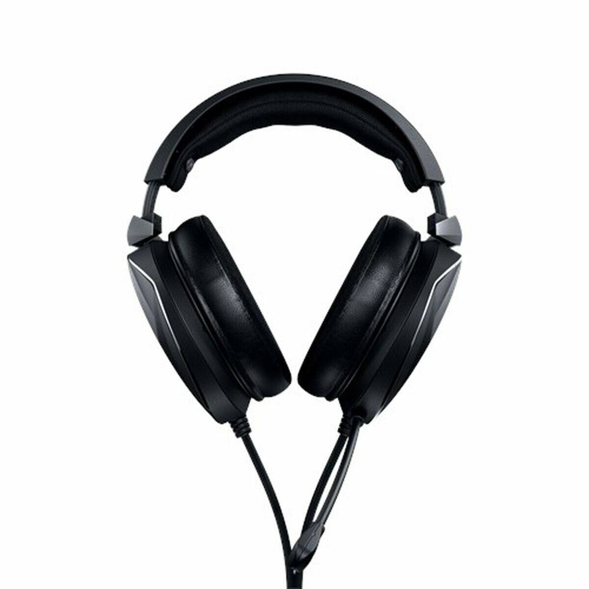 Schwarze Over-Ear-Kopfhörer mit gepolsterten Ohrmuscheln und einem verstellbaren Kopfbügel, die durch ein einzelnes Audiokabel an der Unterseite verbunden sind.