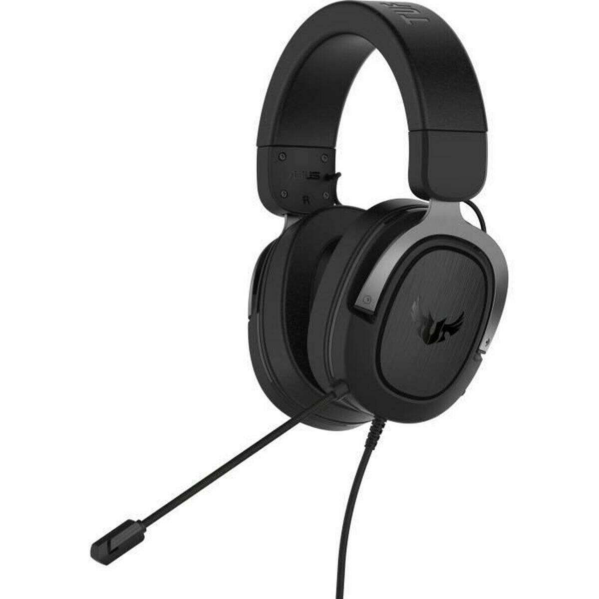 Schwarzer Gaming-Headset mit angebrachtem Mikrofon, ausgestattet mit gepolstertem Kopfbügel und Over-Ear-Design für Komfort während längerer Nutzungsdauer.