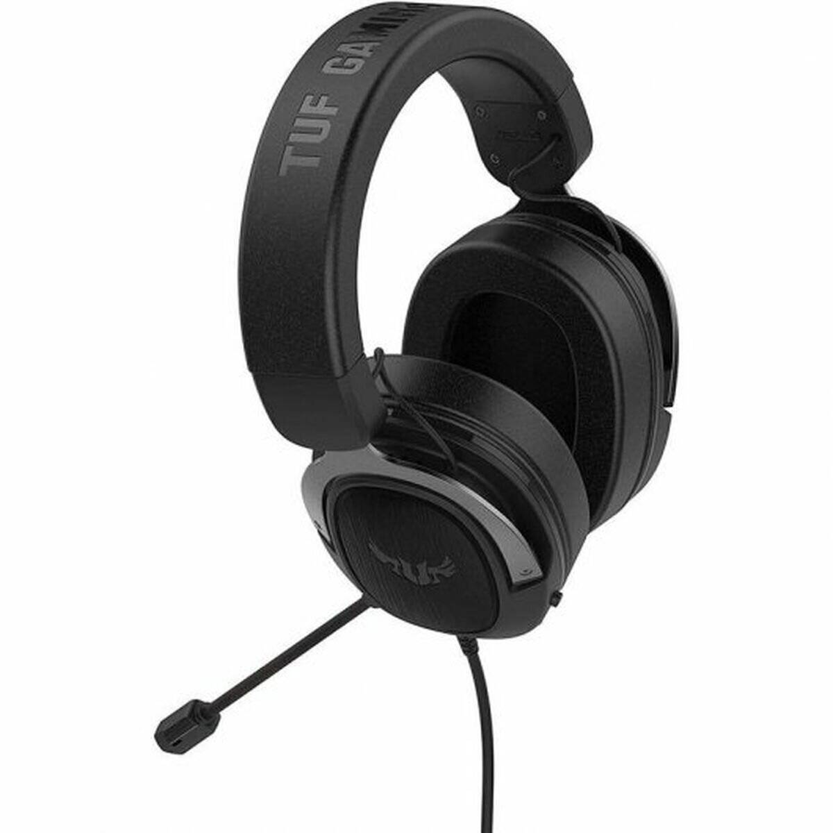 Schwarzer Gaming-Headset mit gepolsterten Ohrmuscheln, verstellbarem Kopfbügel und angebrachtem Mikrofon. Markenschriftzug auf der Oberseite des Kopfbügels.