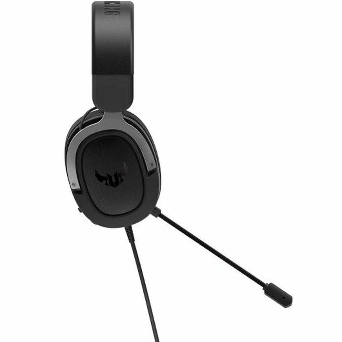 Ein schwarzes Gaming-Headset mit einem verstellbaren Mikrofon und gepolsterten Ohrmuscheln, entwickelt für immersive Audioerlebnisse.