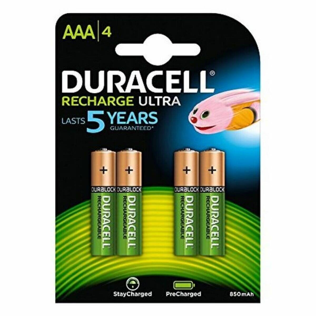 Duracell Recharge Ultra AAA Batterien, 850mAh, 4er-Pack, mit Duralock-Technologie, 5 Jahre Garantie.