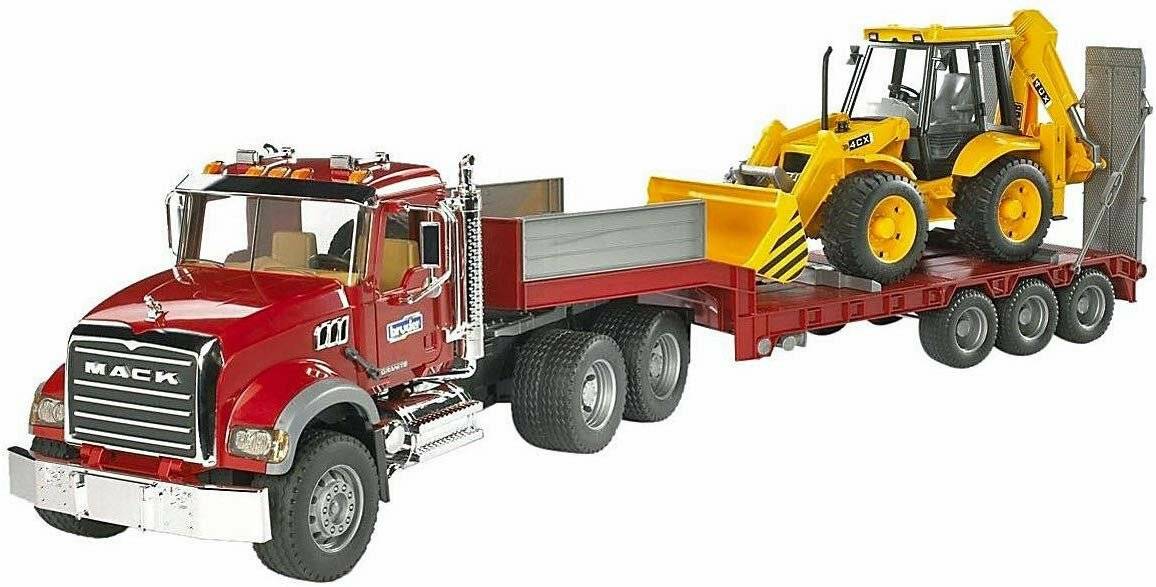bruder MACK Granite Tieflader und JCB 4CX Baggerlader, Modellfahrzeug