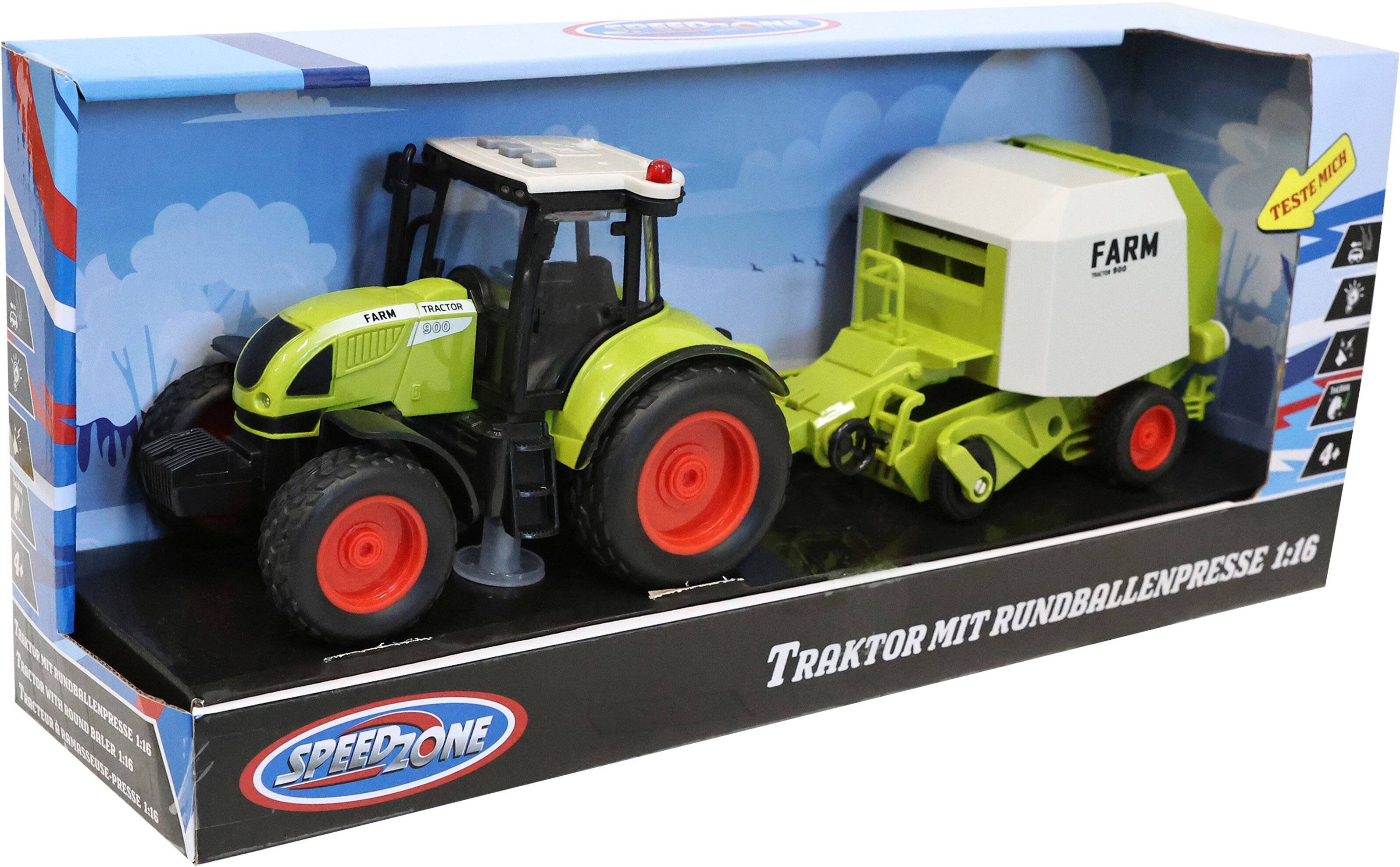 Vedes Speedzone Traktor mit Rundballenpresse, Licht & Sound, Friktion