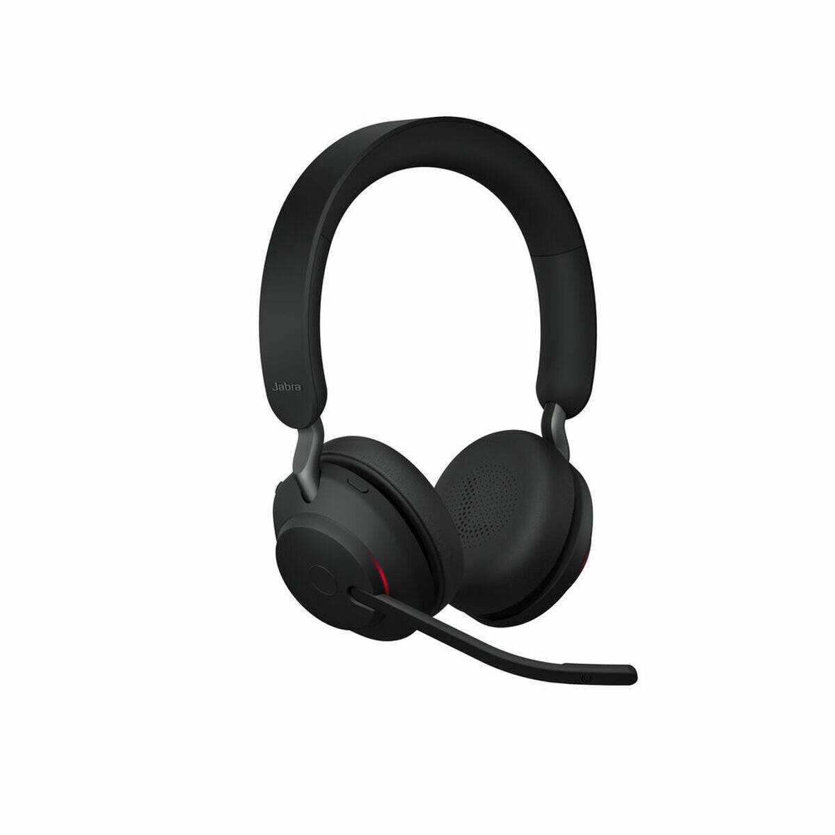 Ein schwarzes Headset mit angebrachtem Mikrofon, ausgestattet mit gepolsterten Ohrmuscheln und elegantem Design, geeignet für professionellen Einsatz.