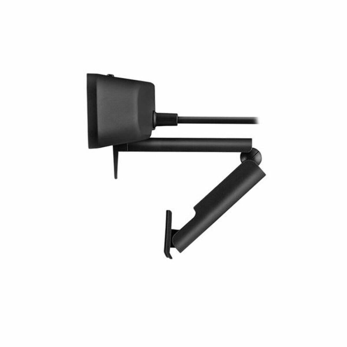 Ein schwarzer wandmontierter Haartrockner mit einem faltbaren Arm, der in einer Seitenansicht vor einem schlichten weißen Hintergrund gezeigt wird.