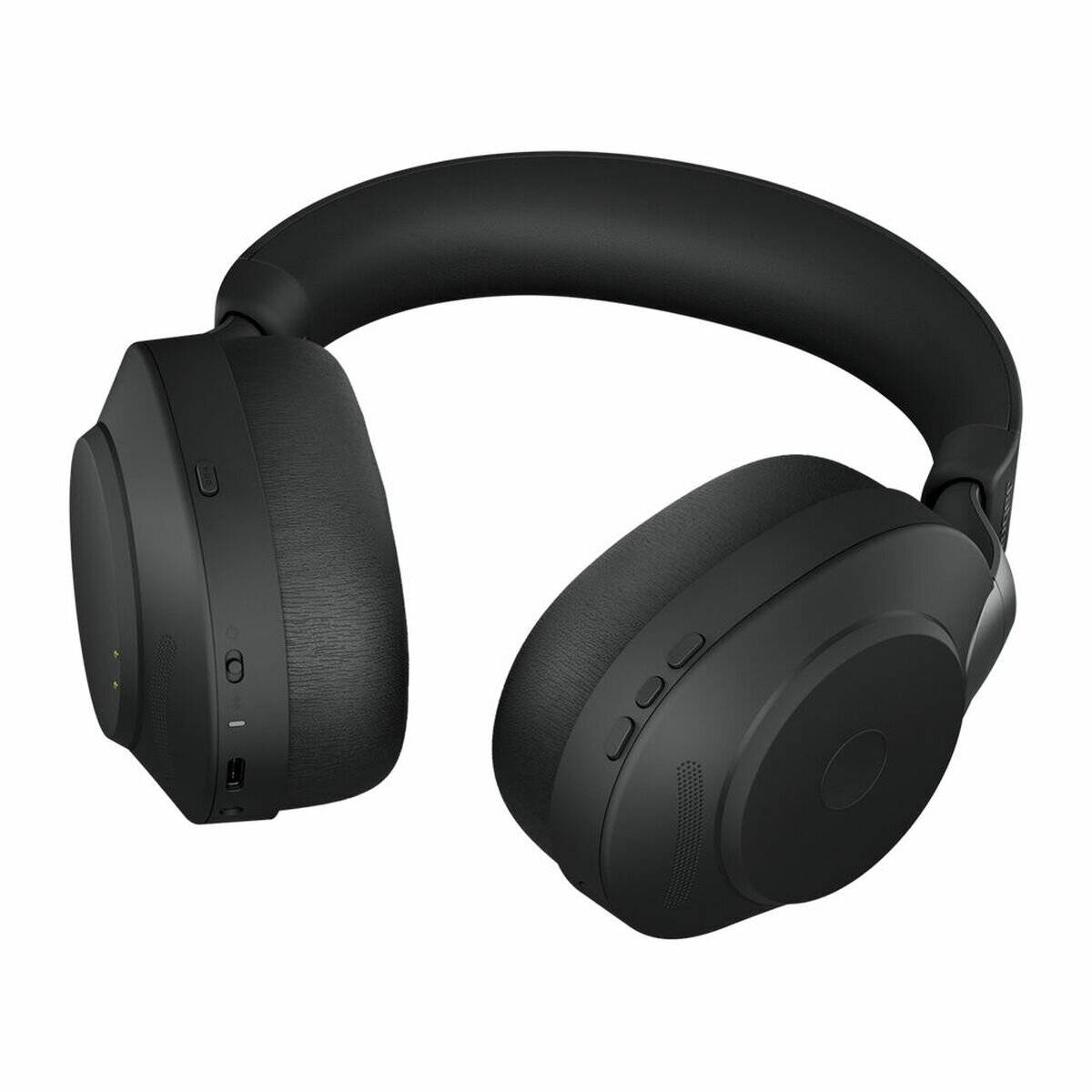 Schwarze Over-Ear-Kopfhörer mit kuscheligen Ohrpolstern und einem glatten Kopfbügel, ausgestattet mit seitlichen Bedienungstasten.