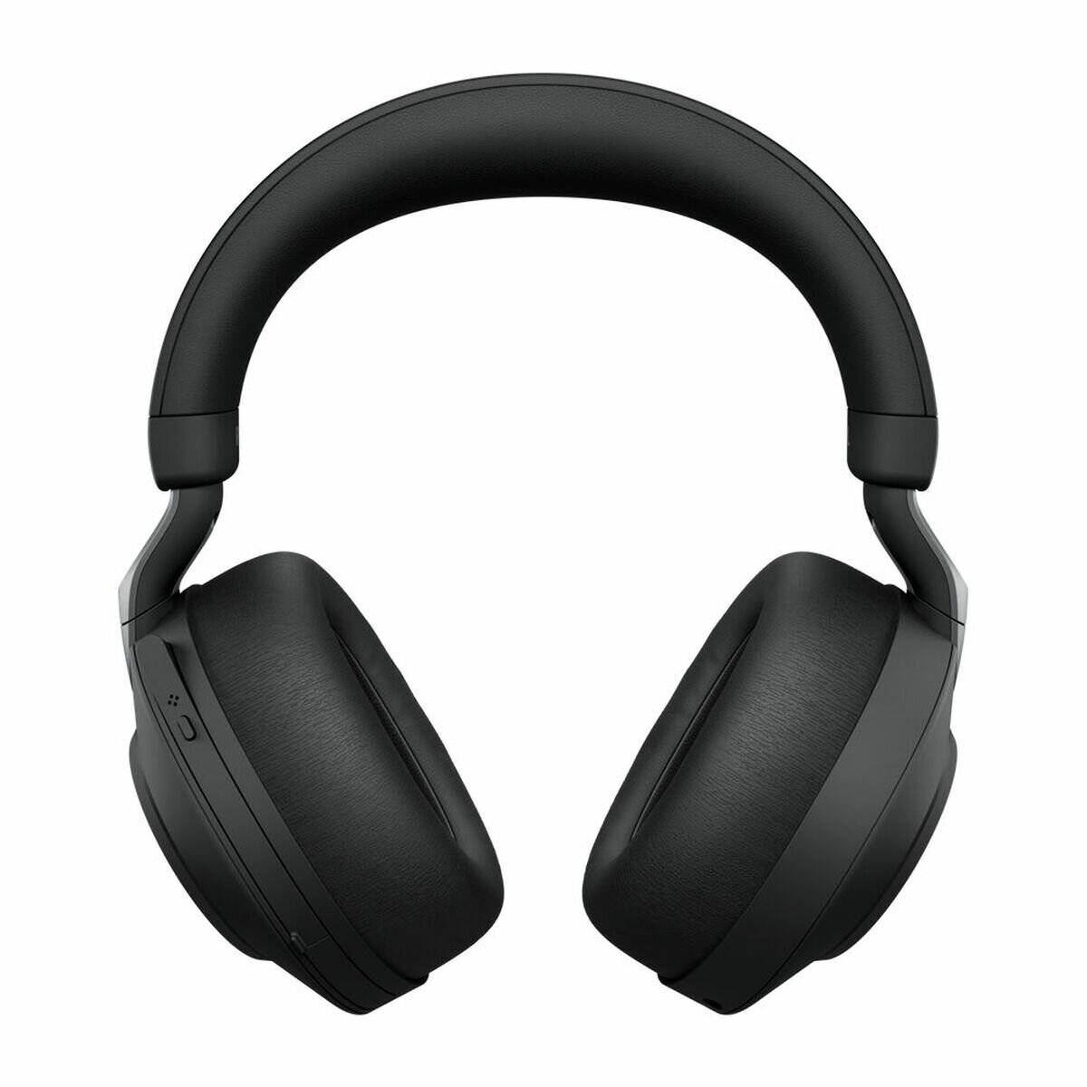 Schwarze Over-Ear-Kopfhörer mit Bluetooth-Technologie, ausgestattet mit gepolsterten Ohrmuscheln und Kopfbügel, vor einem weißen Hintergrund präsentiert.