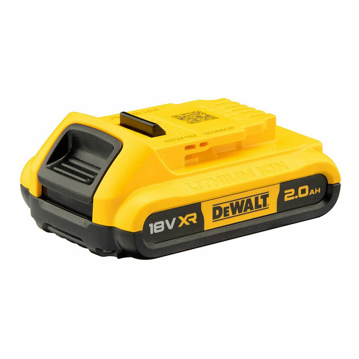Dewalt 18V XR 2.0 Ah Lithium-Ionen-Akkupack mit gelb-schwarzem Gehäuse, entwickelt für kabellose Elektrowerkzeuge.